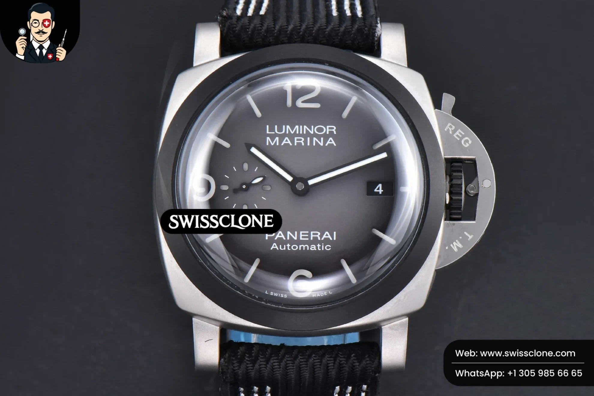 Panerai PAM1122 TTF 44mm Black Dial Nylon P9010 1:1 Super Clone - Dial Macro Close-Up