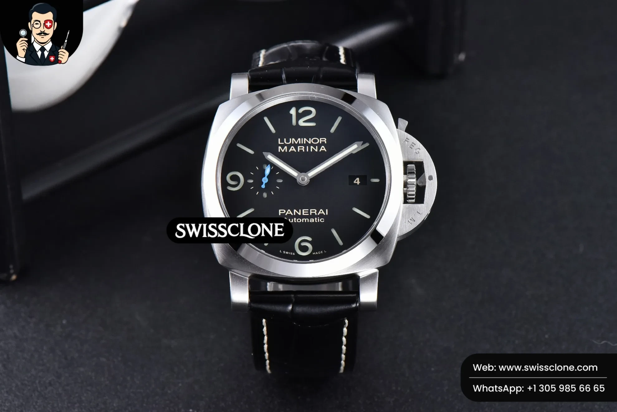 Panerai PAM1312 44mm Black Dial on Black Leather P.9010