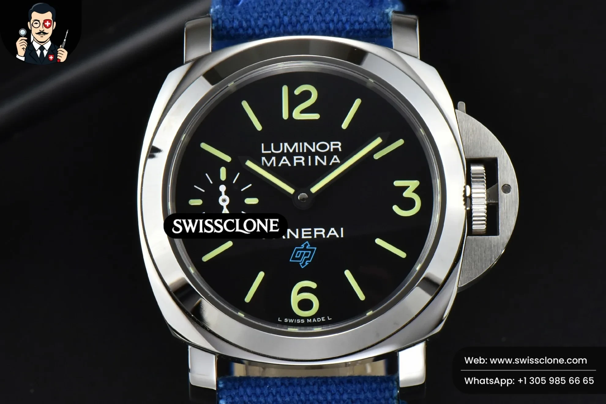 Panerai PAM777 44mm HWF Black Dial Blue Leather 1:1 Super Clone - Dial Macro Close-Up