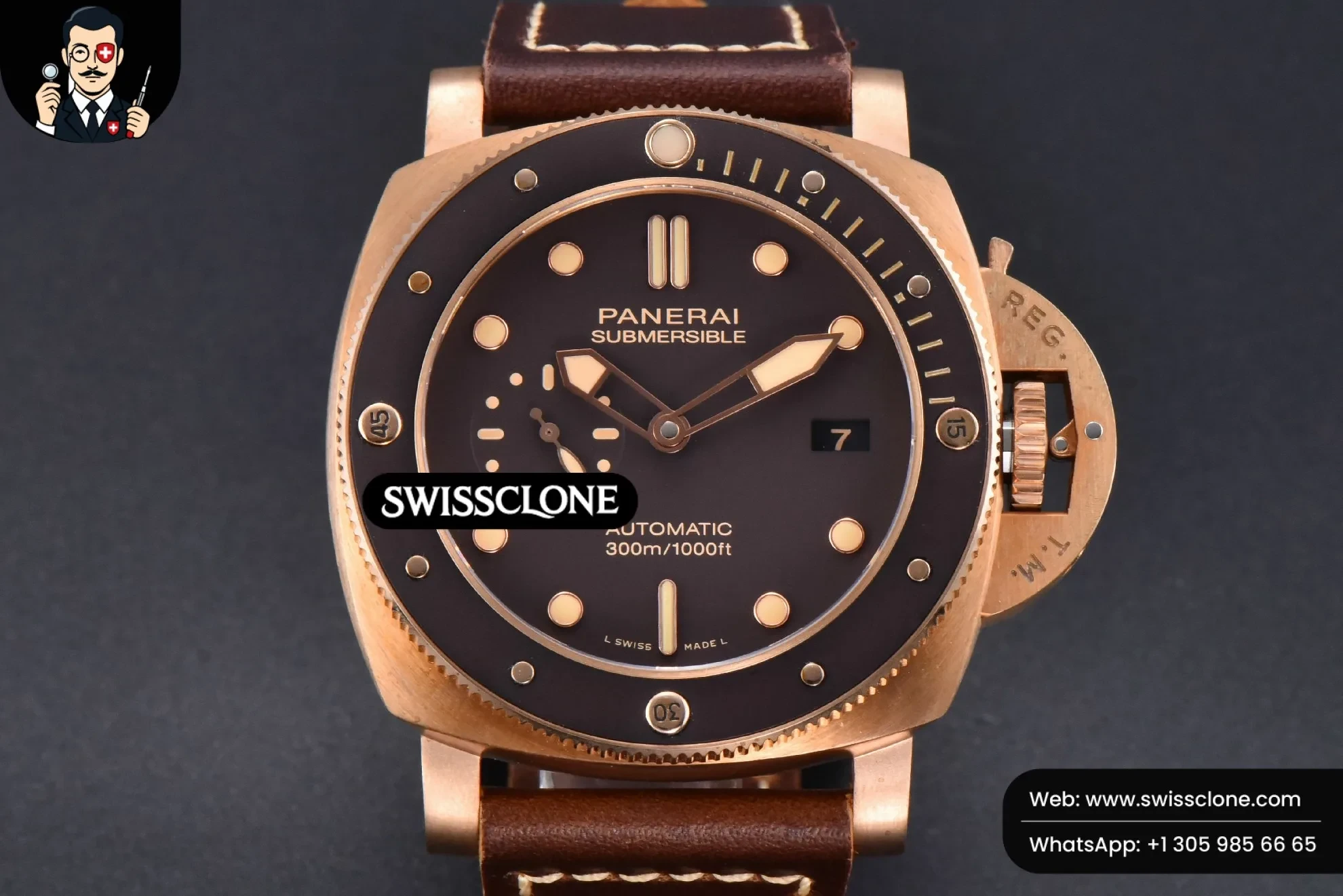 Panerai PAM968 47mm Bronzo Brown Ceramic Bezel and Dial Brown Leather 9010 1:1 Super Clone - Dial Macro Close-Up