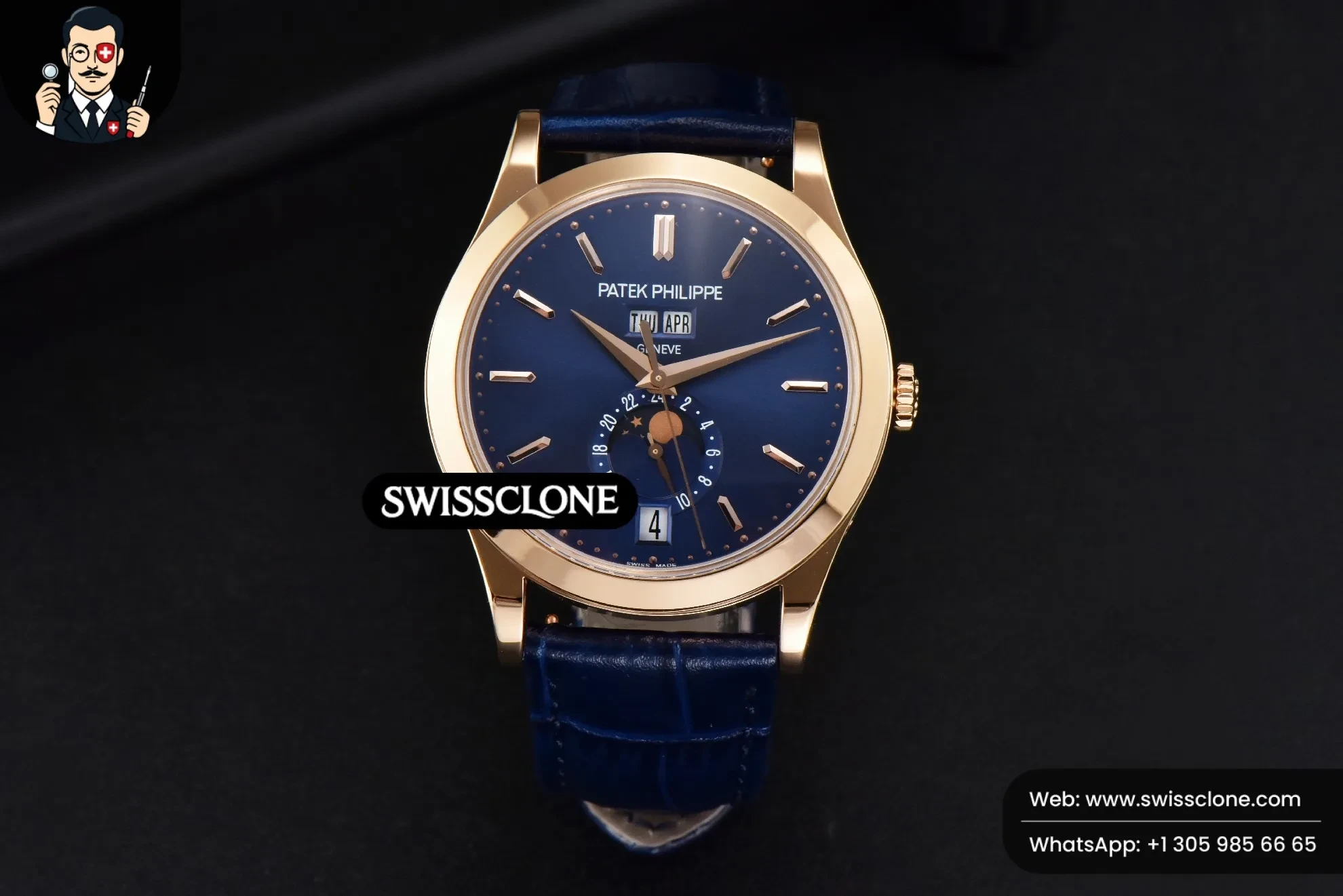 Patek Philippe Annual Calendar 5396 Moonphase 38.5mm Blue Stick Dial Blue Leather MY9015 1:1 Super Clone - Dial Macro Close-Up