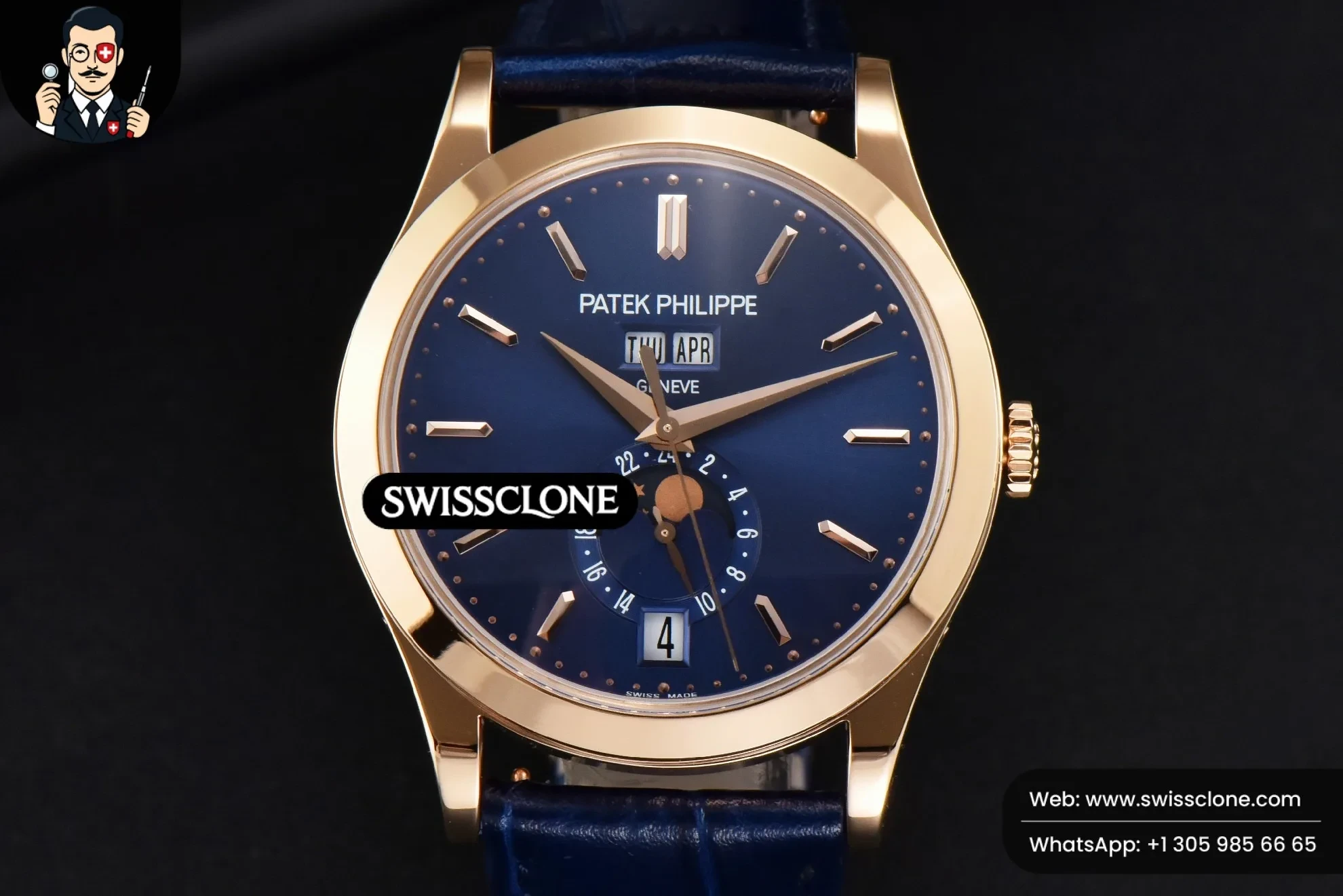 Patek Philippe Annual Calendar 5396 Moonphase 38.5mm Blue Stick Dial Blue Leather MY9015