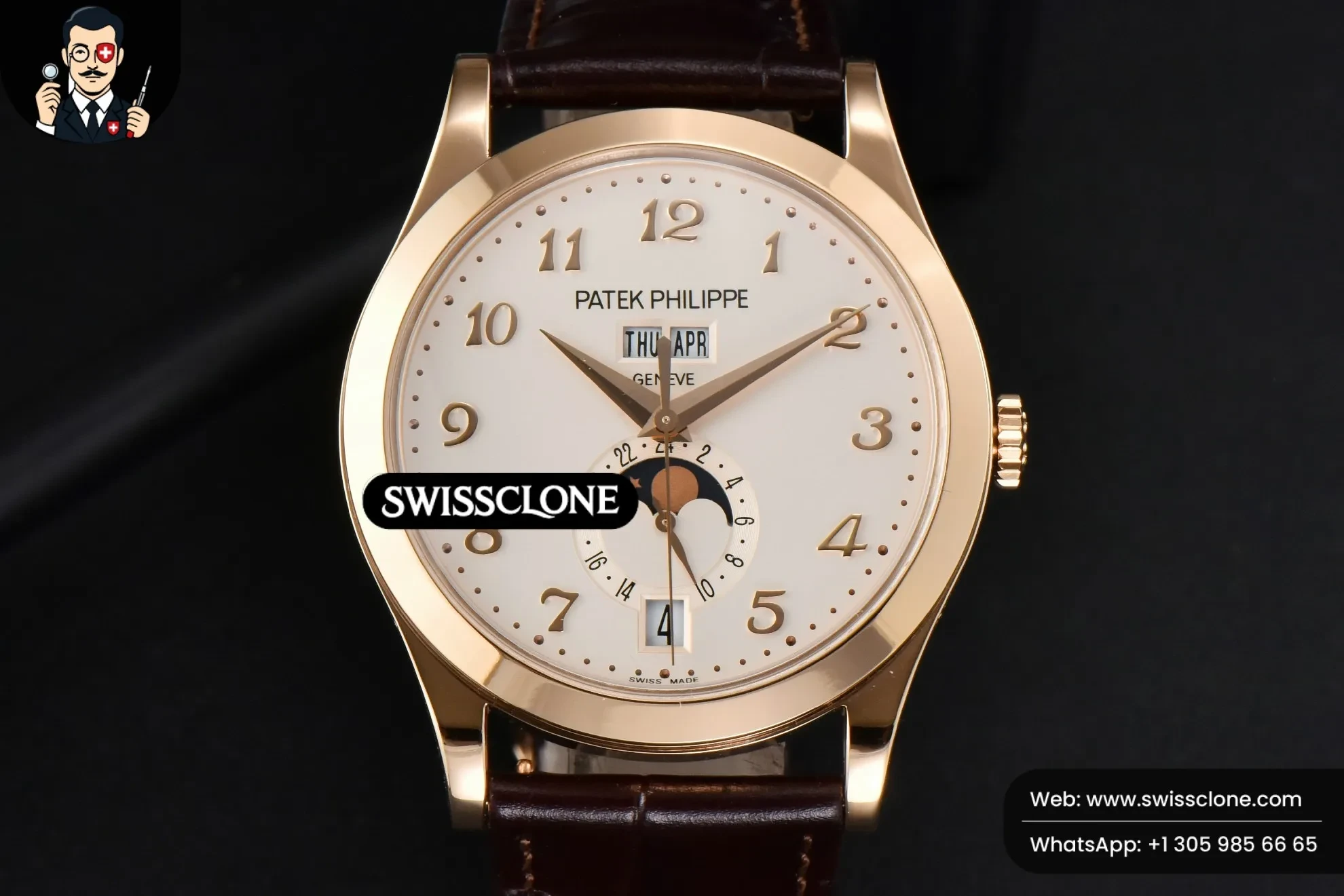 Patek Philippe Annual Calendar 5396 Moonphase 38.5mm White Digital Dial Brown Leather MY9015