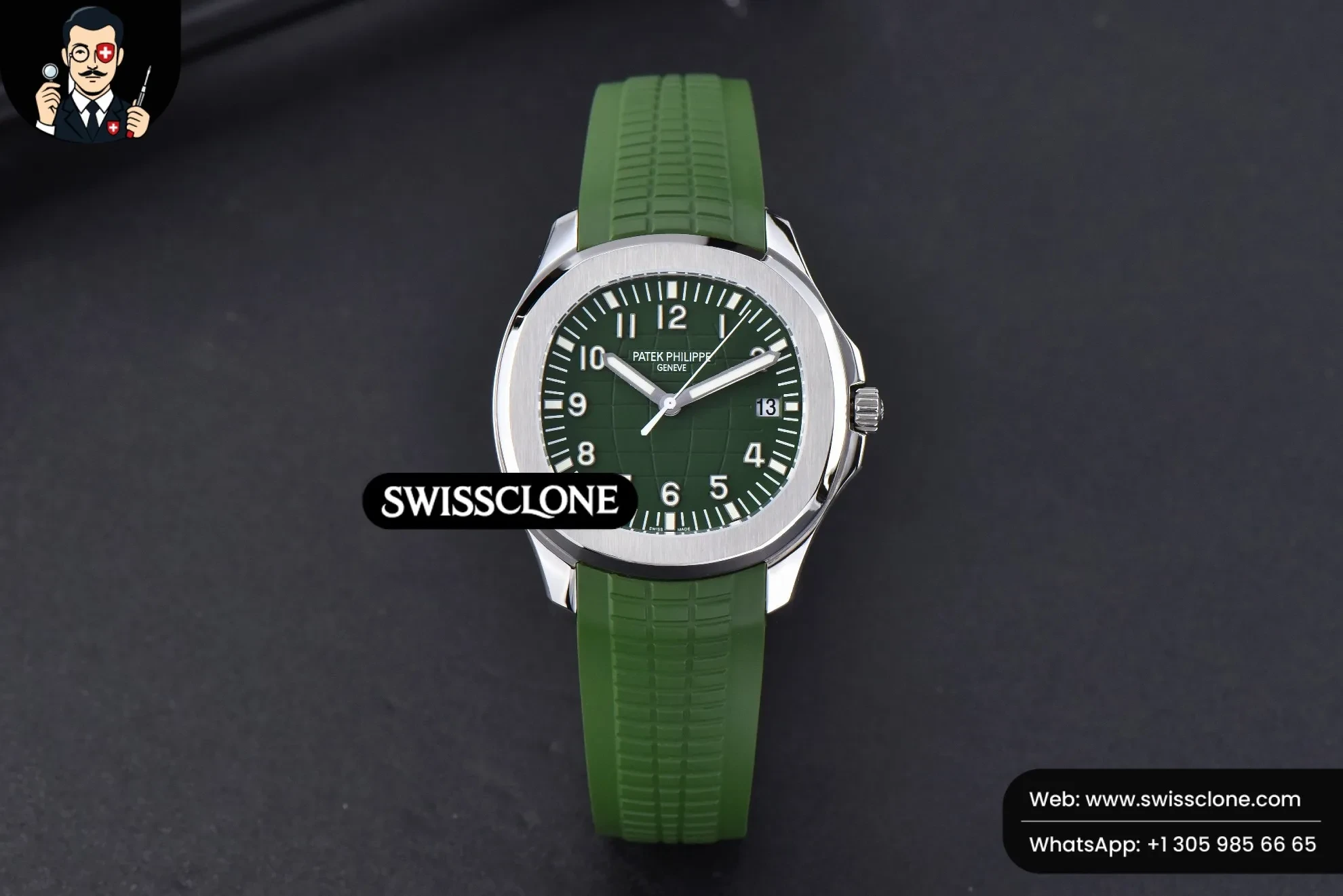 Patek Philippe Aquanaut 5168 42mm Green Dial Green Rubber 1:1 Super Clone - Dial Macro Close-Up