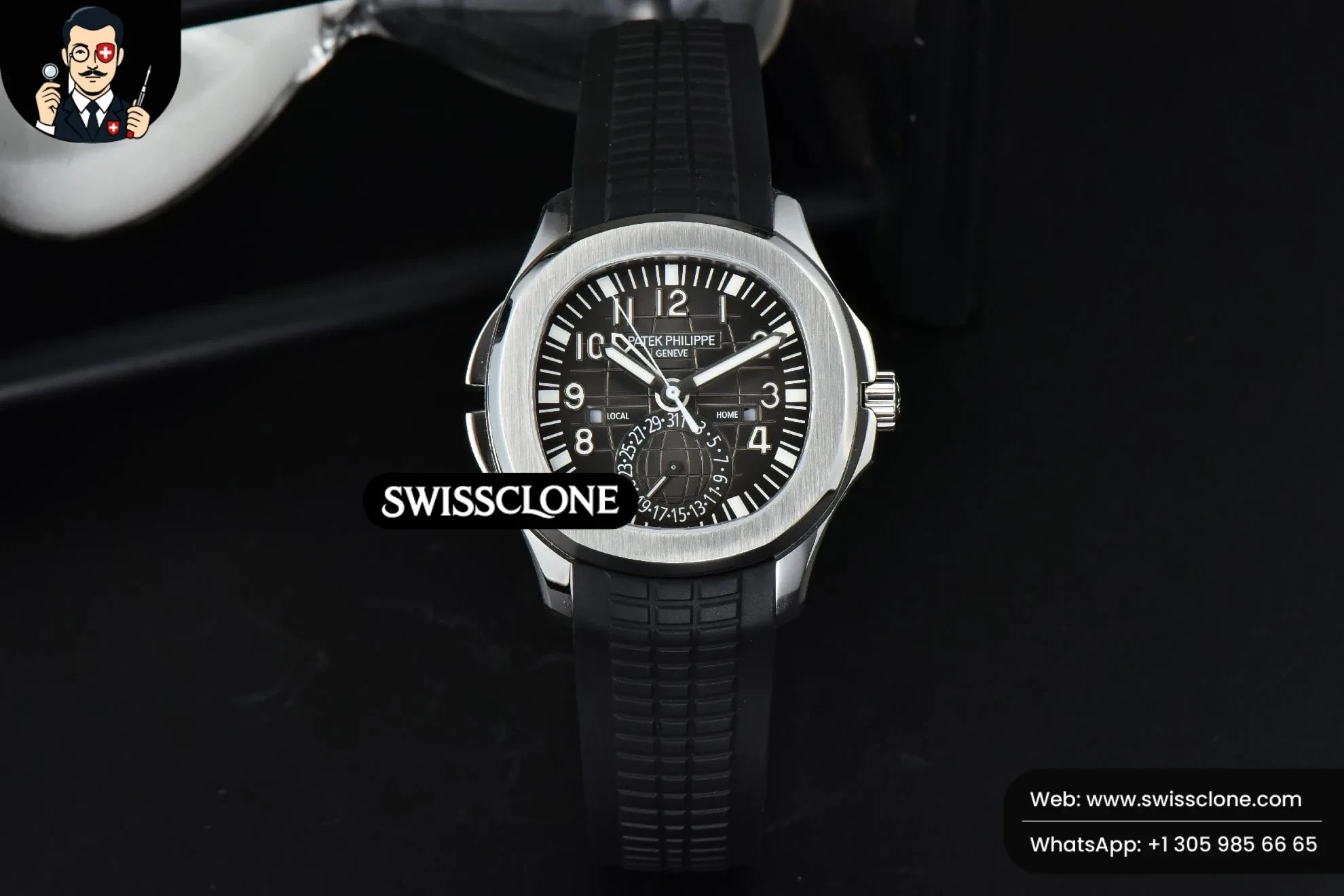 Patek Philippe Aquanaut GMT 5164A 41mm Black Dial Rubber 9015 1:1 Super Clone - Dial Macro Close-Up