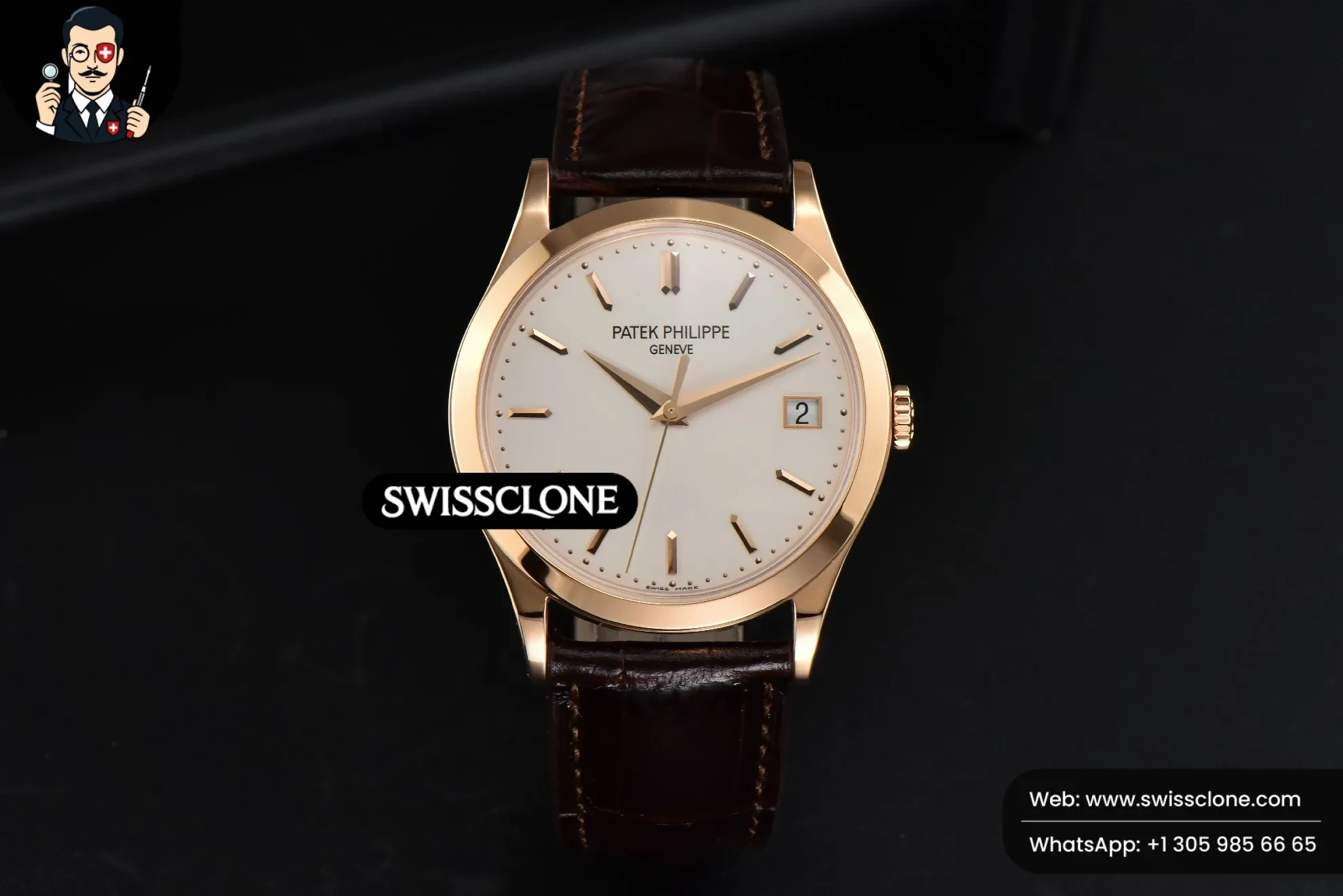 Patek Philippe Calatrava 5296R 38mm Beige Dial Brown Leather 9015 1:1 Super Clone - Dial Macro Close-Up