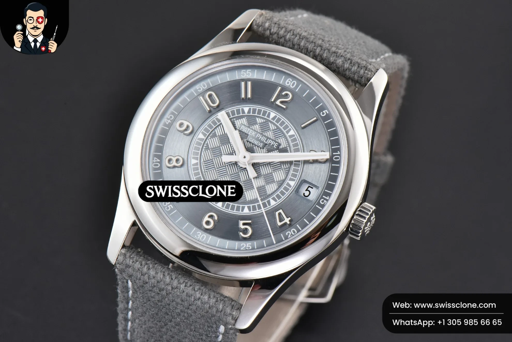 Patek Philippe Calatrava 6007 40mm Grey Blue Dial Gray Nylon 324CS 1:1 Super Clone - Bezel & Case Profile