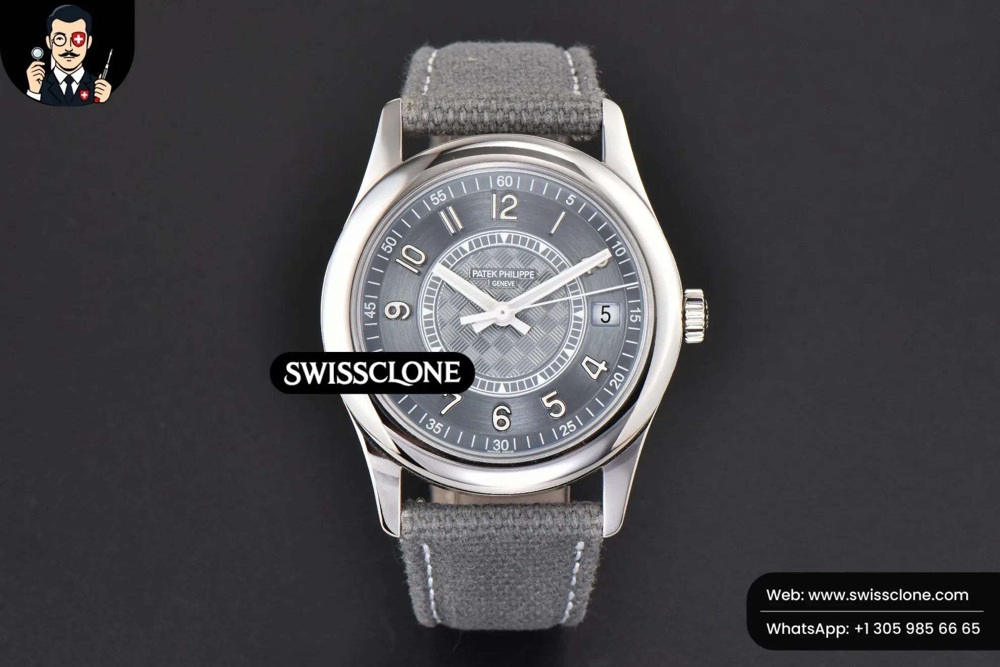 Patek Philippe Calatrava 6007 40mm Grey Blue Dial Gray Nylon 324CS 1:1 Super Clone - Dial Macro Close-Up