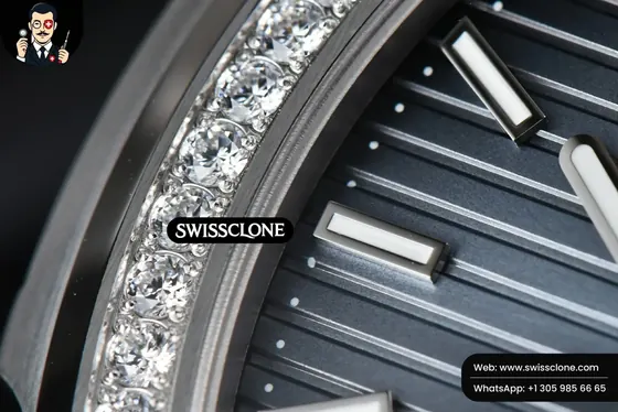 Patek Philippe Nautilus 5711 3KF 40mm Diamond Bezel Blue Dial A324SC 3K Factory 1:1 Super Clone - Caseback & Cloned Calibre Movement