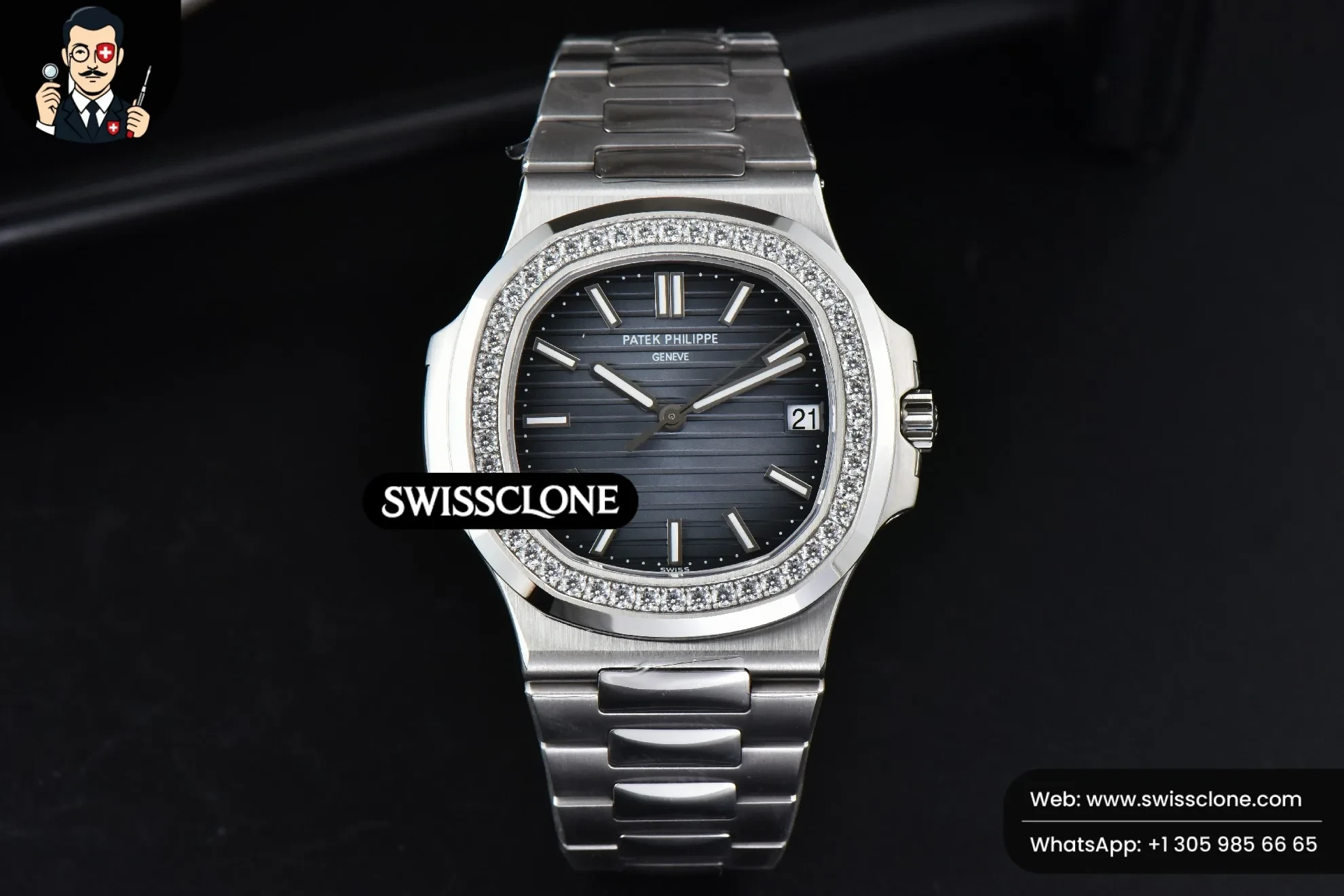 Patek Philippe Nautilus 5711 3KF 40mm Diamond Bezel Blue Dial A324SC 3K Factory 1:1 Super Clone - Dial Macro Close-Up