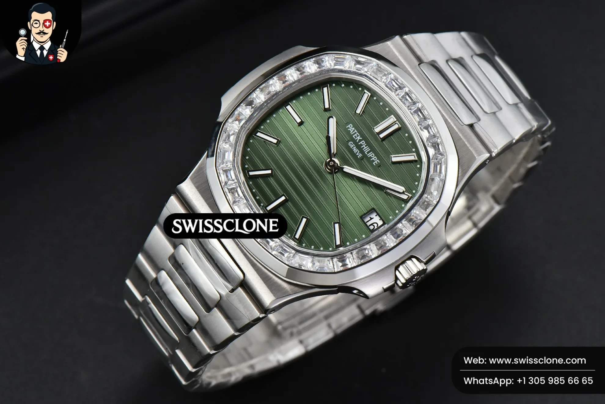 Patek Philippe Nautilus 5711 3KF 40mm Diamond Bezel Green Dial A324SC 3K Factory 1:1 Super Clone - Bezel & Case Profile