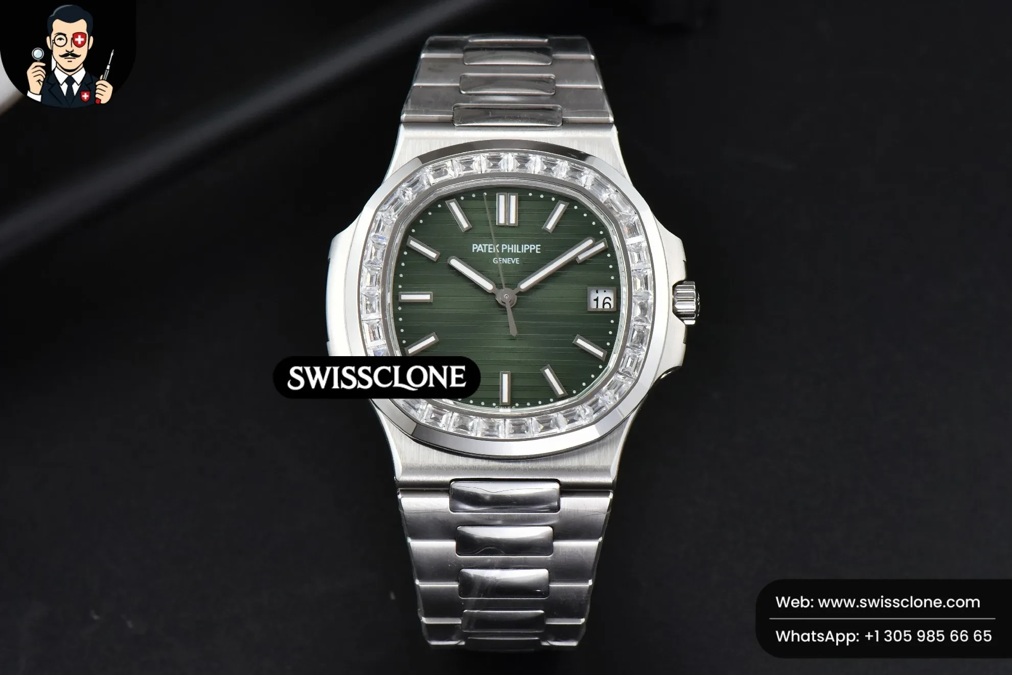 Patek Philippe Nautilus 5711 3KF 40mm Diamond Bezel Green Dial A324SC 3K Factory 1:1 Super Clone - Dial Macro Close-Up