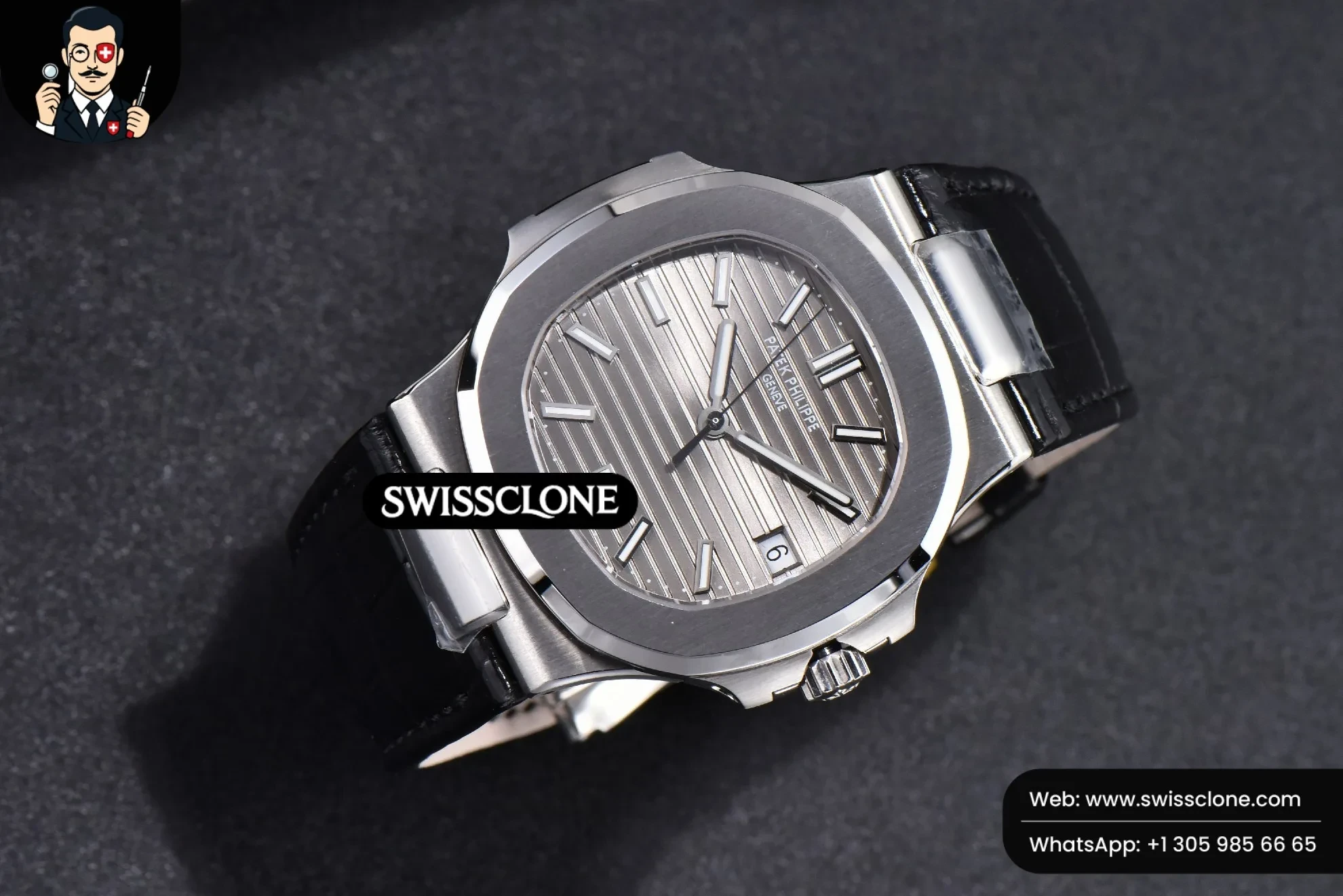 Patek Philippe Nautilus 5711 40mm 3KF Gray Dial Black Leather 3K Factory 1:1 Super Clone - Bezel & Case Profile