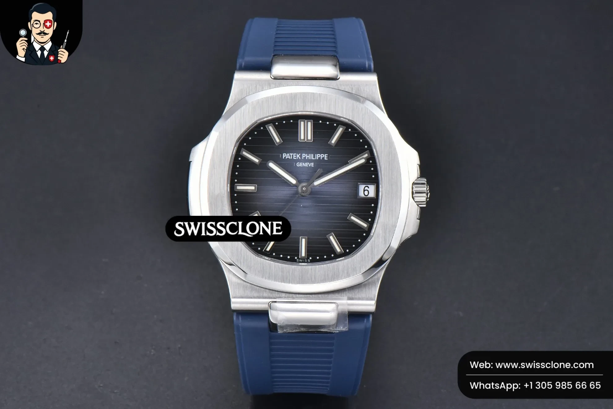 Patek Philippe Nautilus 5711 40mm Blue Dial Blue Rubber A324SC 1:1 Super Clone - Dial Macro Close-Up