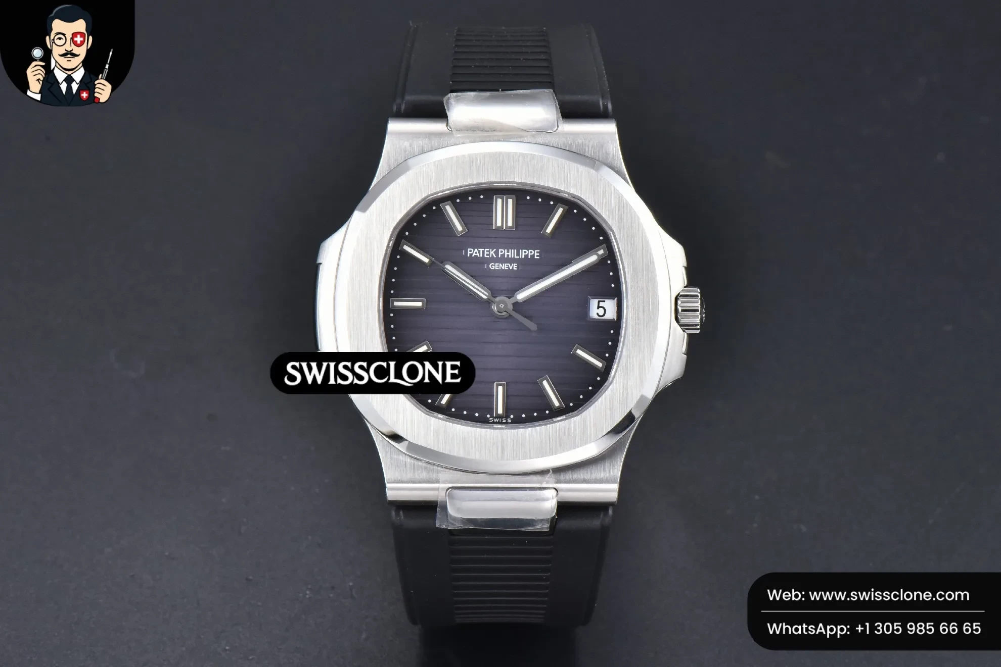 Patek Philippe Nautilus 5711 40mm Gray Dial Black Rubber A324SC 1:1 Super Clone - Dial Macro Close-Up