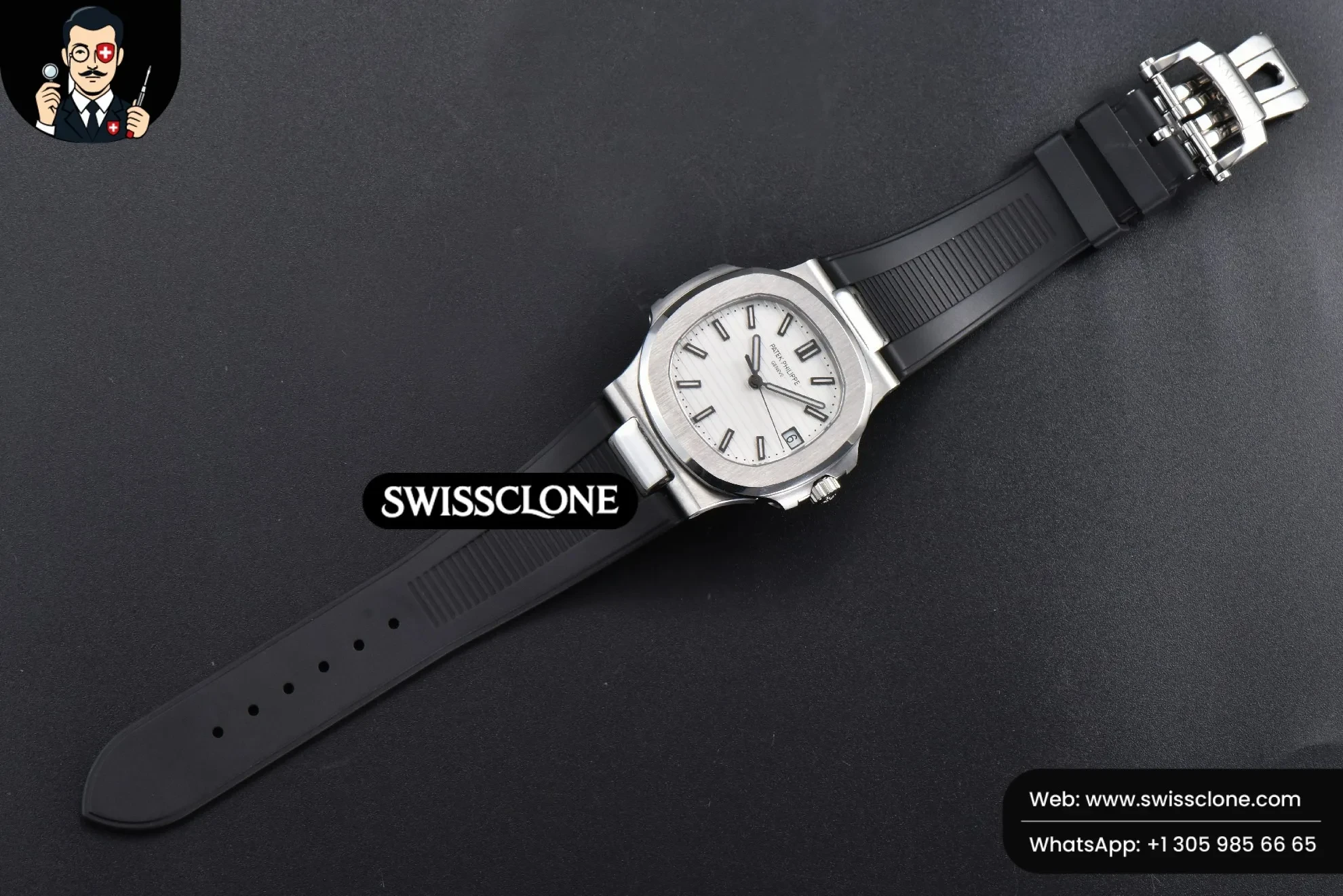 Patek Philippe Nautilus 5711 40mm White Dial Black Rubber A324SC 1:1 Super Clone - Dial Macro Close-Up
