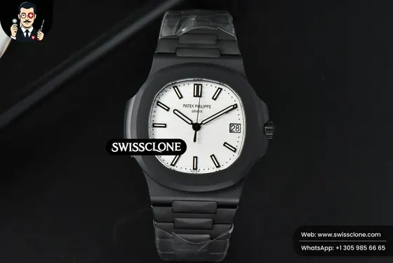 Patek Philippe Nautilus 5711 PVD All Black 40mm White Textured Dial PVD 324CS 1:1 Super Clone - Dial Macro Close-Up