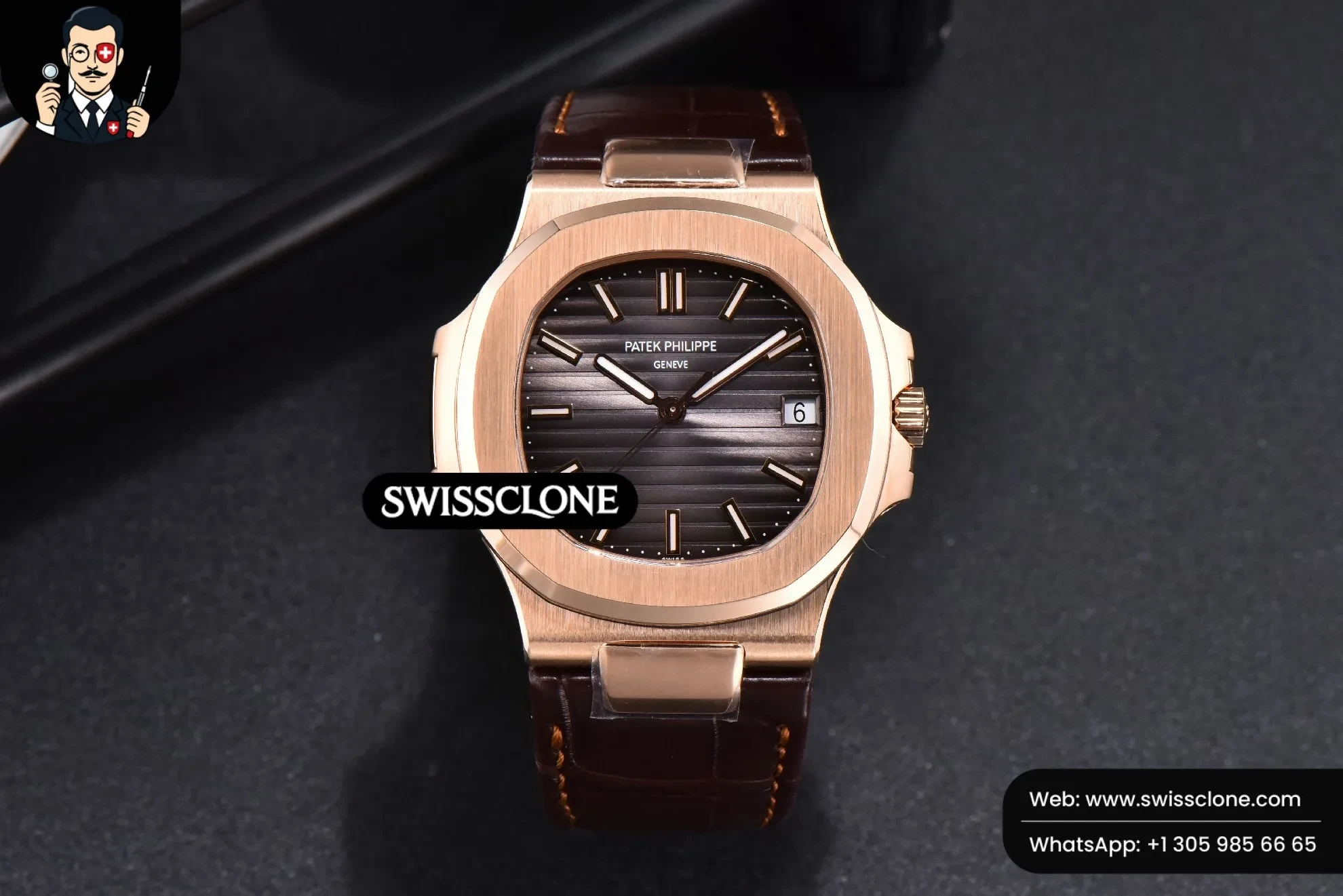 Patek Philippe Nautilus 5711R 40mm 3KF Brown Dial Brown Leather 3K Factory 1:1 Super Clone - Dial Macro Close-Up