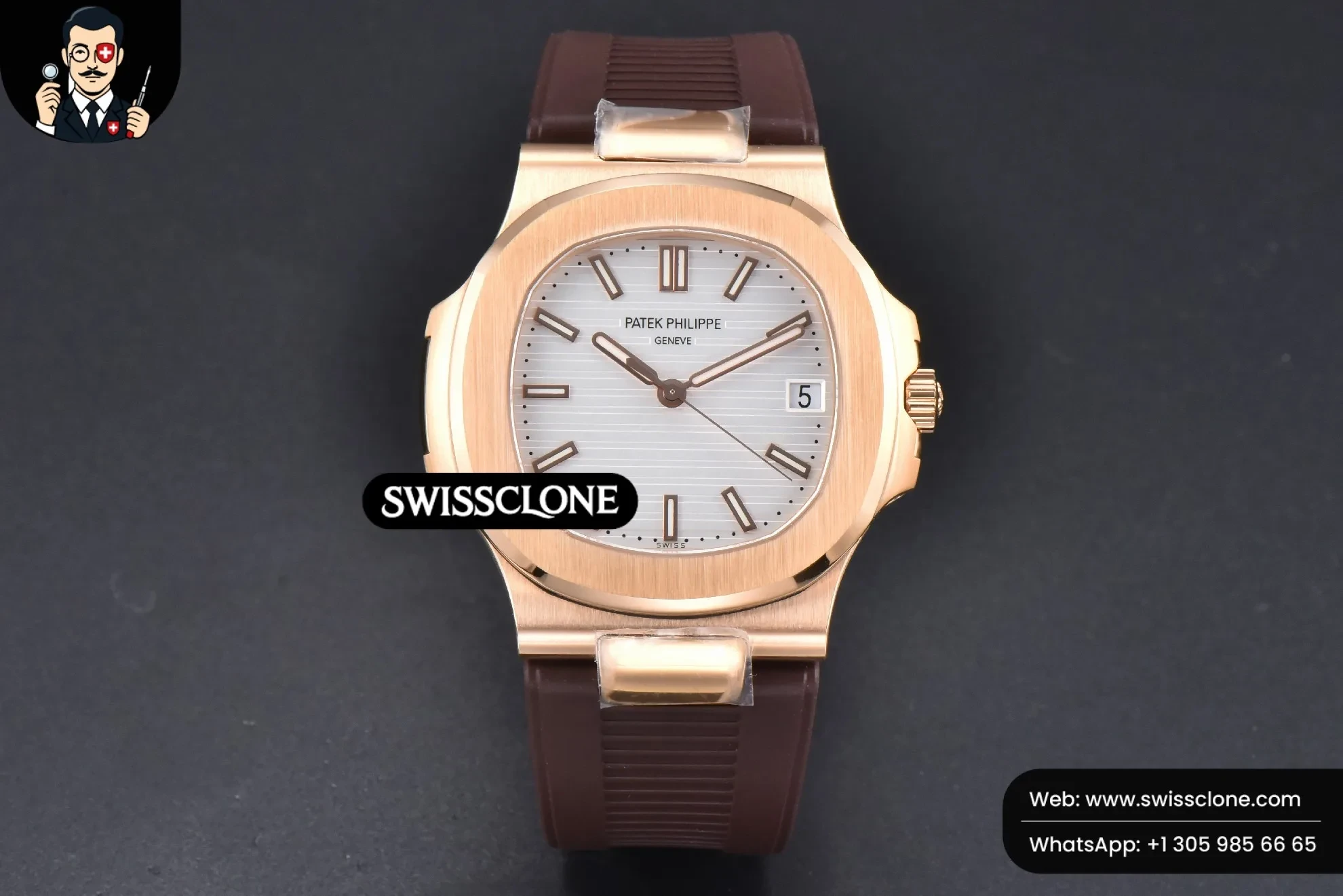 Patek Philippe Nautilus 5711R 40mm White Dial Brown Rubber A324SC 1:1 Super Clone - Dial Macro Close-Up