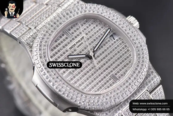 Patek Philippe Nautilus 5719/1G 40mm Full Diamonds Dial and 324CS (SW-29626) 1:1 Super Clone - Crown Guard & Case Thickness Profile