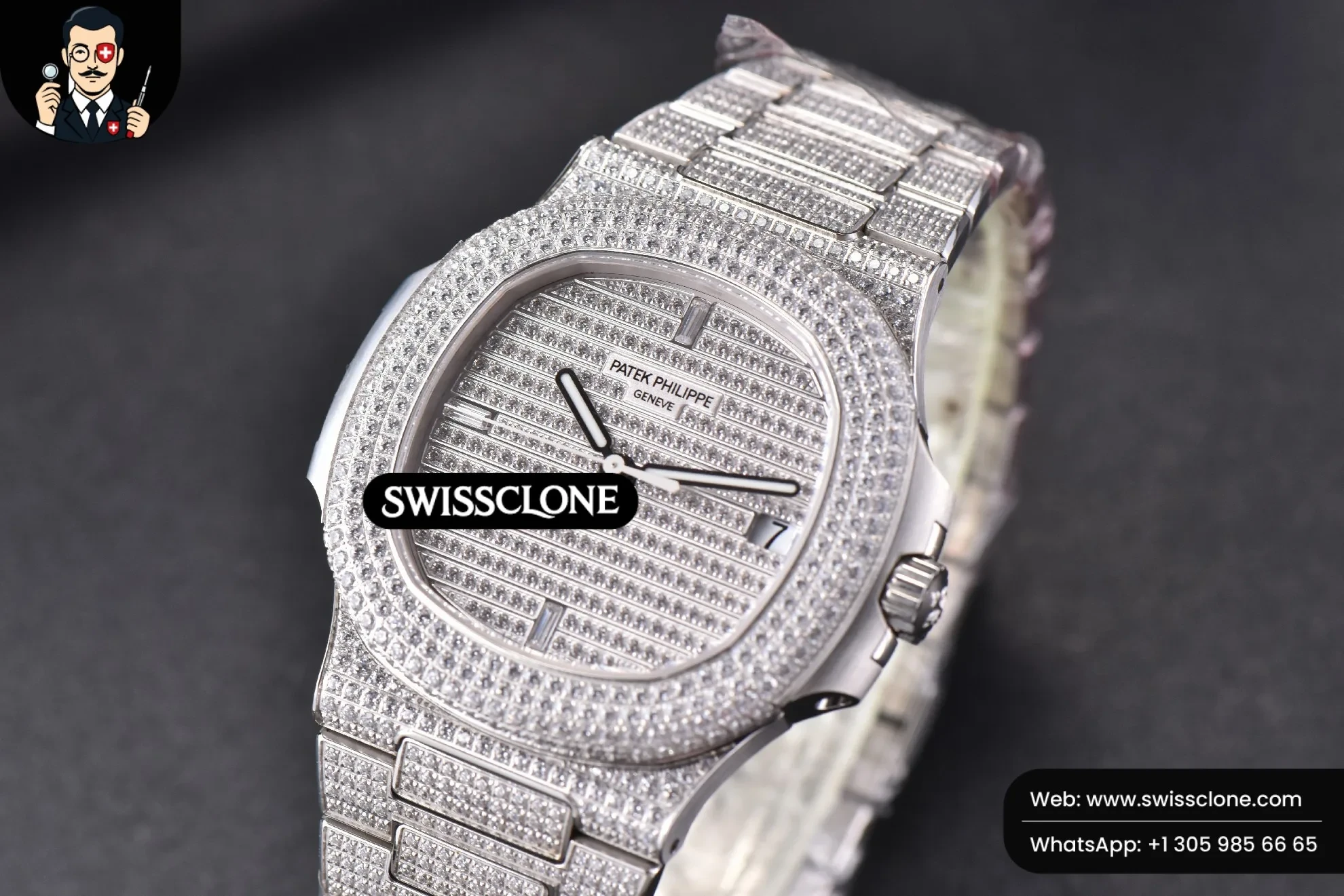 Patek Philippe Nautilus 5719/1G 40mm Full Diamonds Dial and 324CS (SW-29626) 1:1 Super Clone - Bezel & Lateral Case Profile