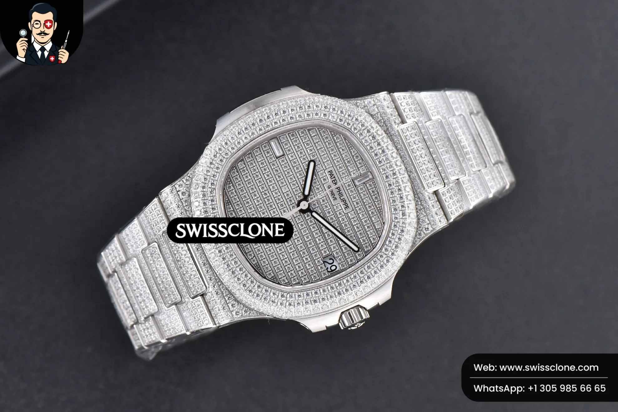 Patek Philippe Nautilus 5719/1G 40mm Full Diamonds Dial and 324CS 1:1 Super Clone - Bezel & Case Profile