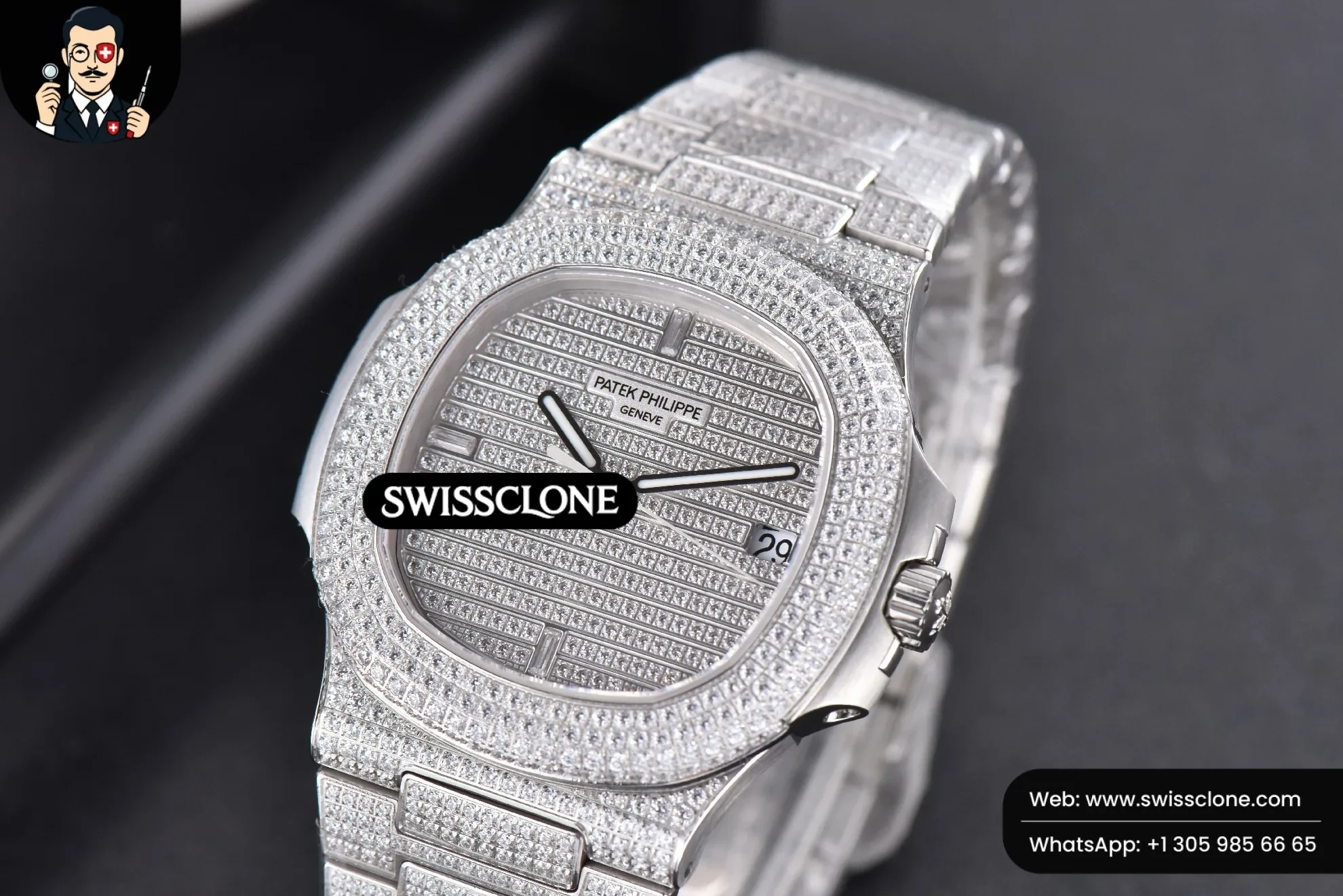 Patek Philippe Nautilus 5719/1G 40mm Full Diamonds Dial and 324CS 1:1 Super Clone - Clasp & Bracelet Finishing