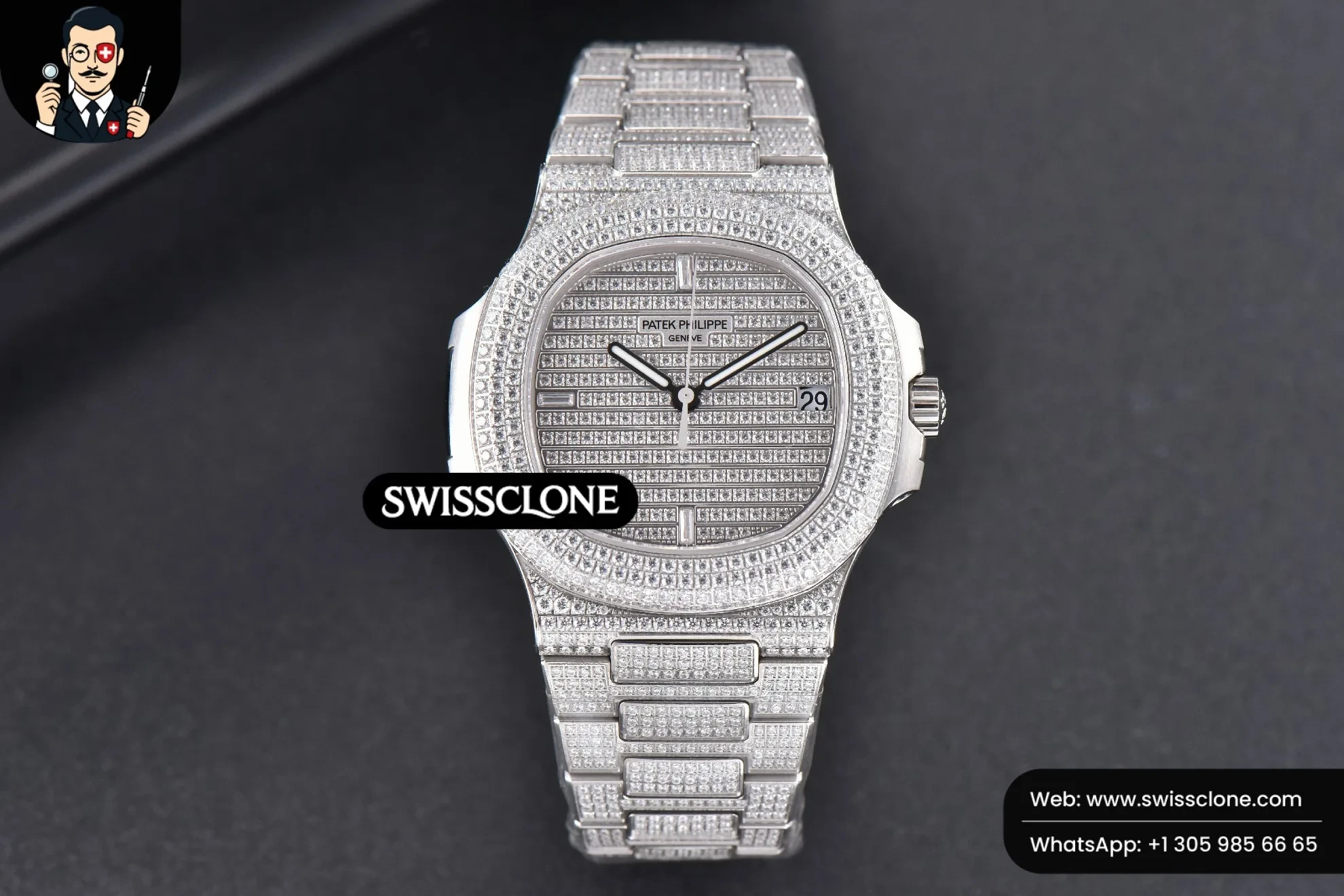 Patek Philippe Nautilus 5719/1G 40mm Full Diamonds Dial and 324CS 1:1 Super Clone - Dial Macro Close-Up