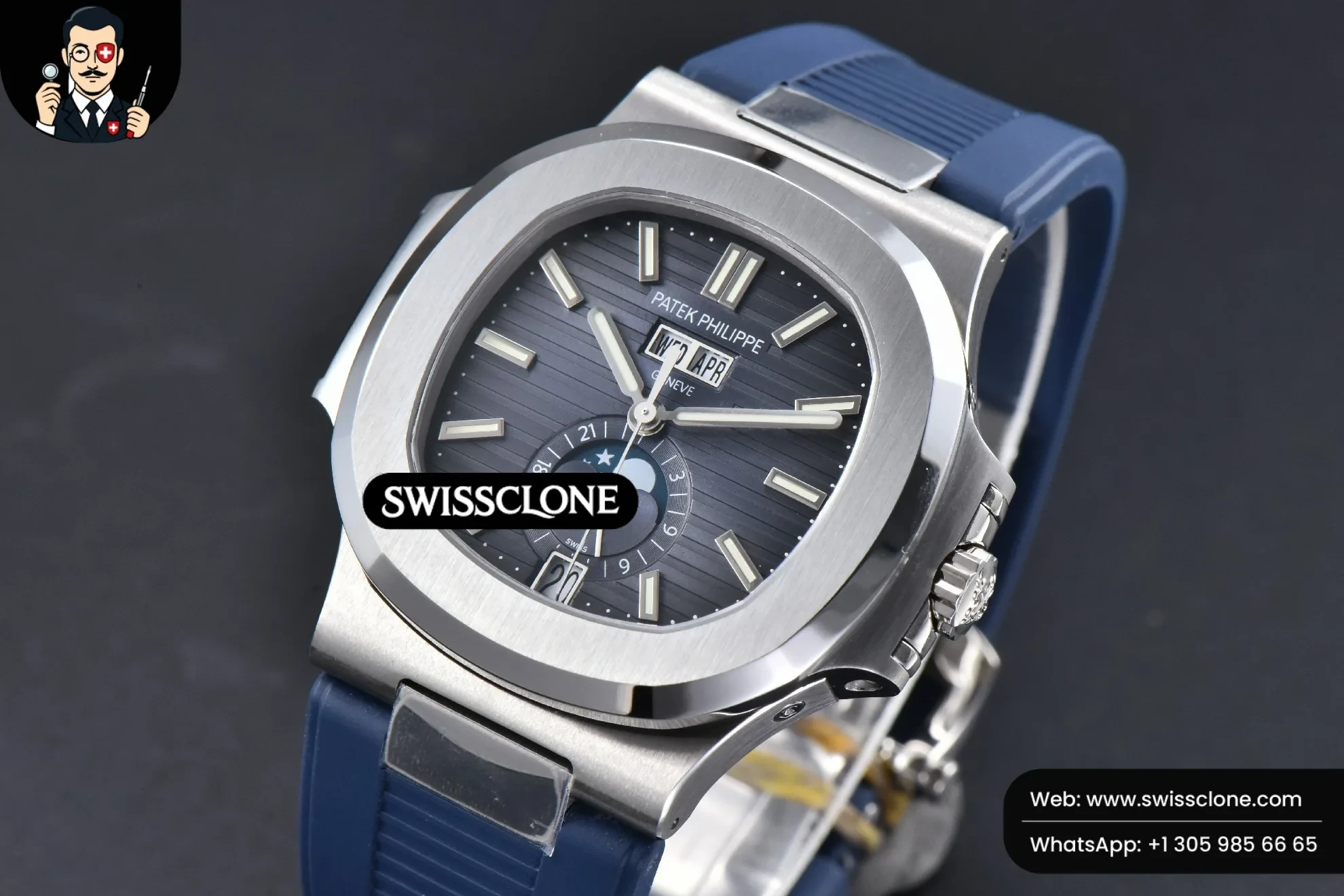 Patek Philippe Nautilus 5726 Full Function 40.5MM Blue Dial Blue Rubber 1:1 Super Clone - Bezel & Case Profile