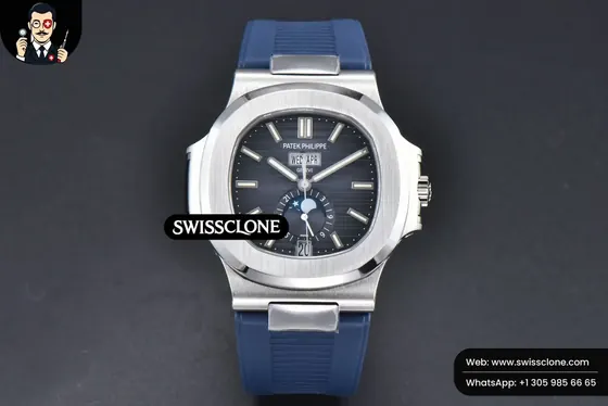 Patek Philippe Nautilus 5726 Full Function 40.5MM Blue Dial Blue Rubber 1:1 Super Clone - Dial Macro Close-Up