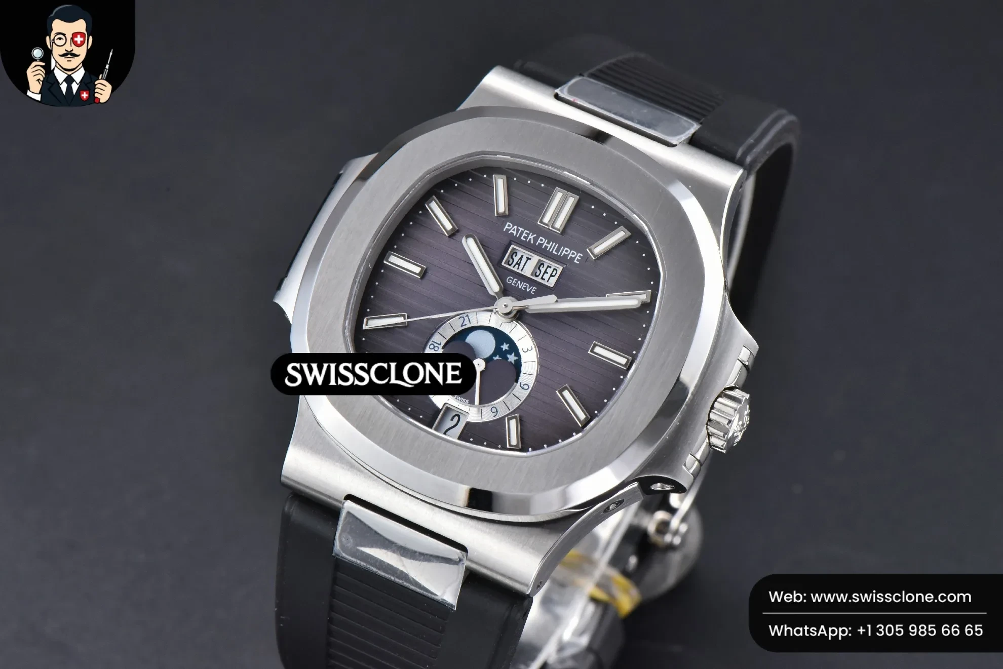 Patek Philippe Nautilus 5726 Full Function 40.5MM Gray Dial Black Rubber 1:1 Super Clone - Bezel & Case Profile