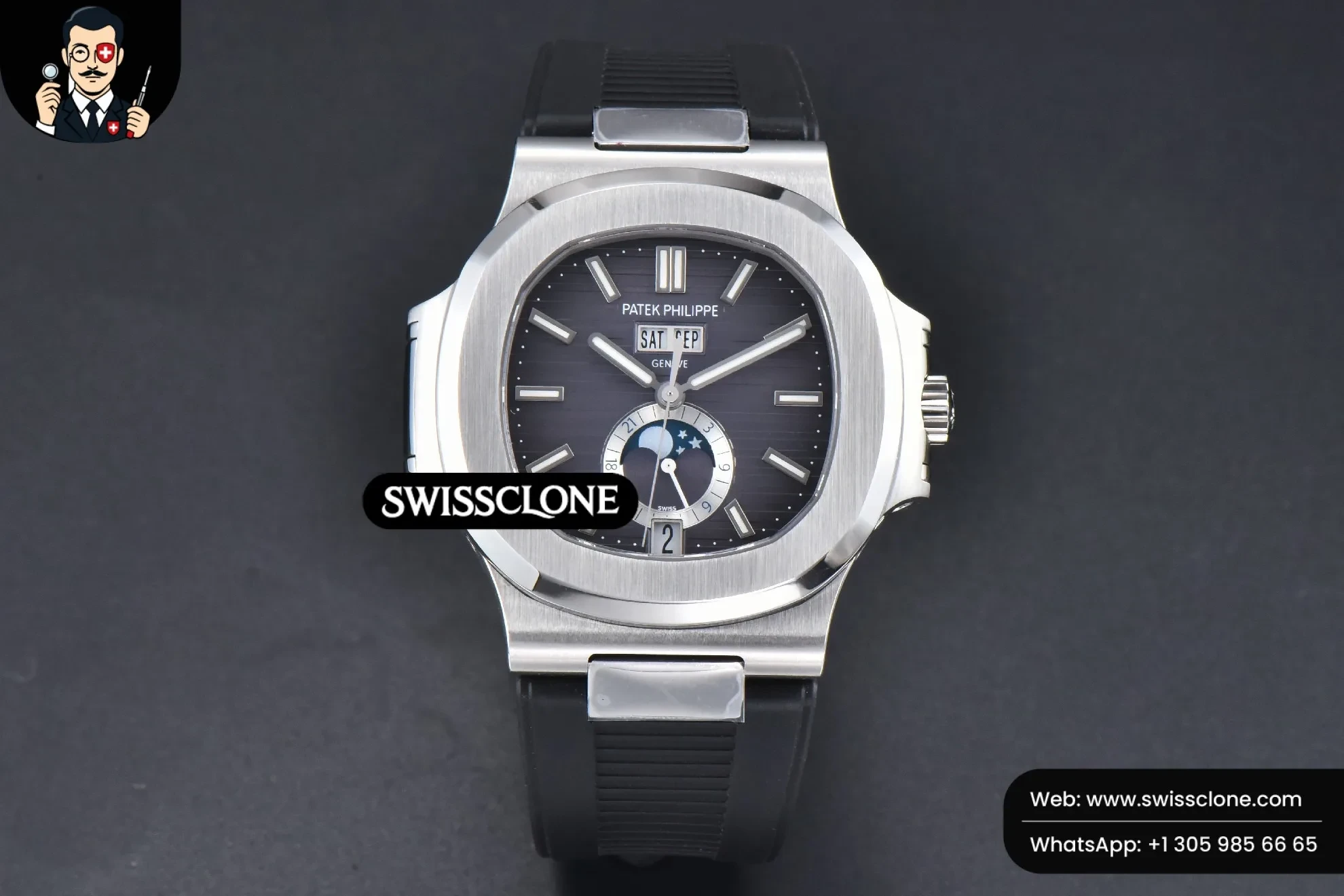 Patek Philippe Nautilus 5726 Full Function 40.5MM Gray Dial Black Rubber 1:1 Super Clone - Dial Macro Close-Up