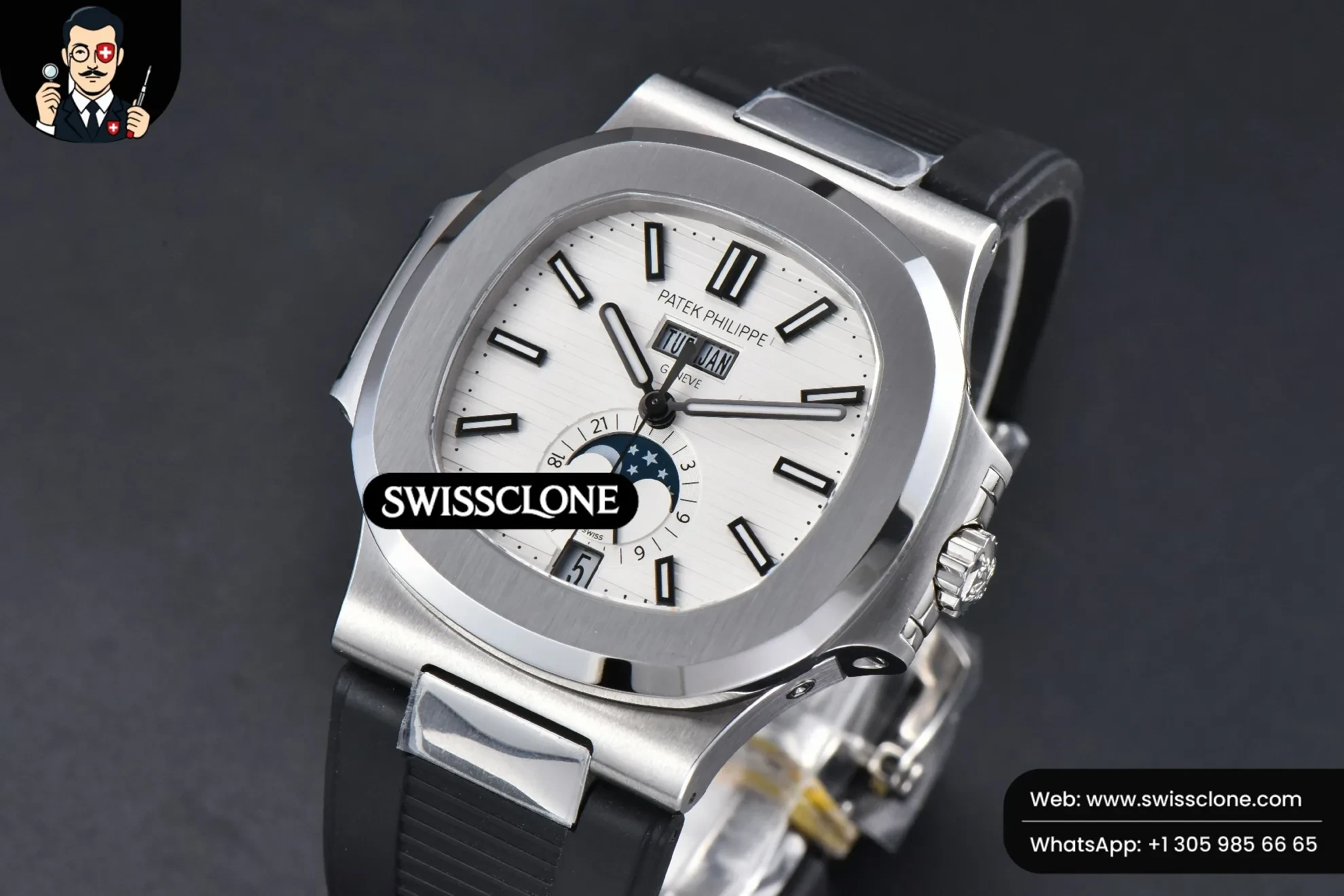 Patek Philippe Nautilus 5726 Full Function 40.5MM White Dial Black Rubber 1:1 Super Clone - Bezel & Case Profile
