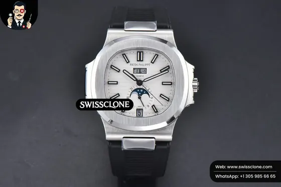 Patek Philippe Nautilus 5726 Full Function 40.5MM White Dial Black Rubber 1:1 Super Clone - Dial Macro Close-Up