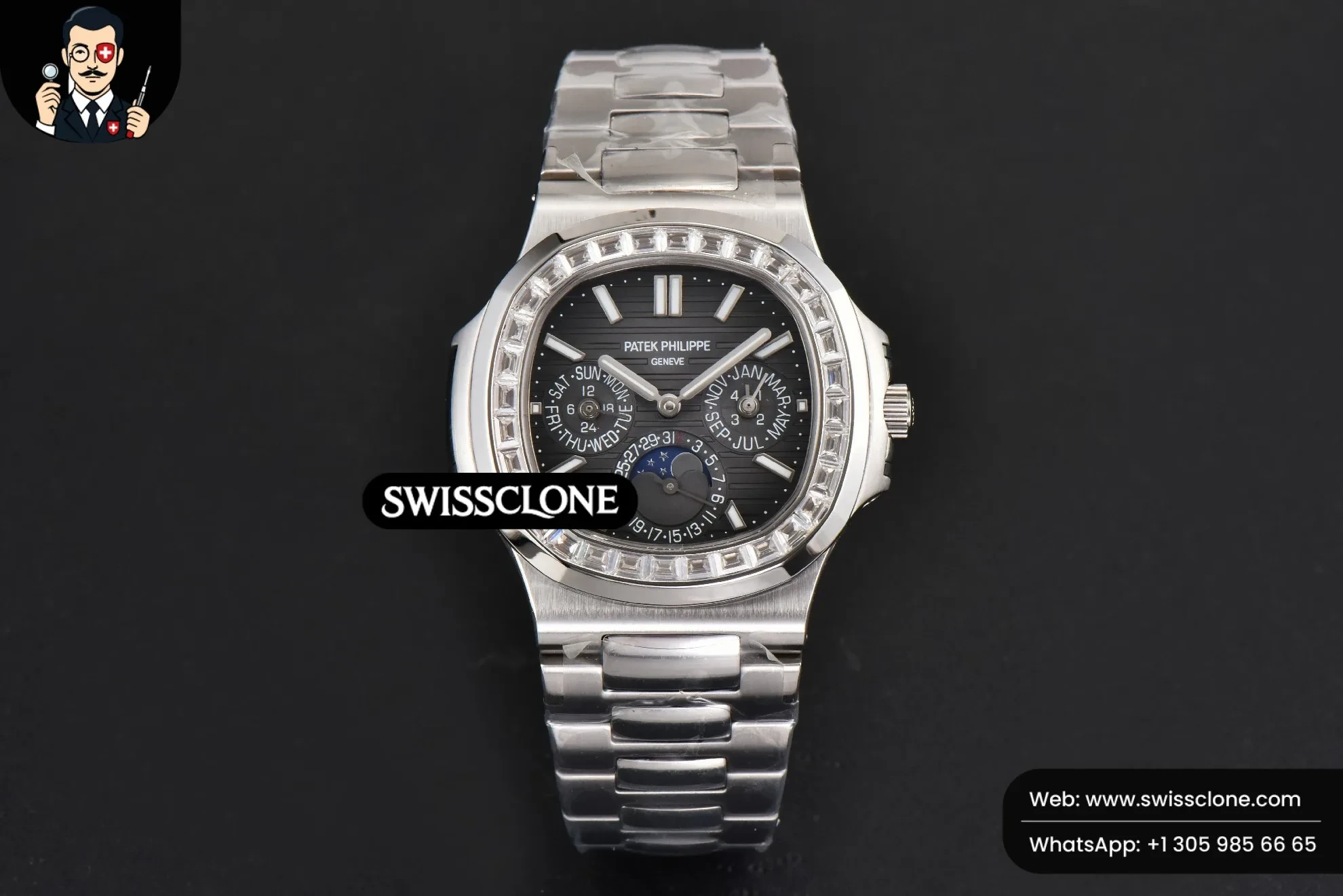 Patek Philippe Nautilus 5740 40mm Diamond Black Dial 1:1 Super Clone - Dial Macro Close-Up