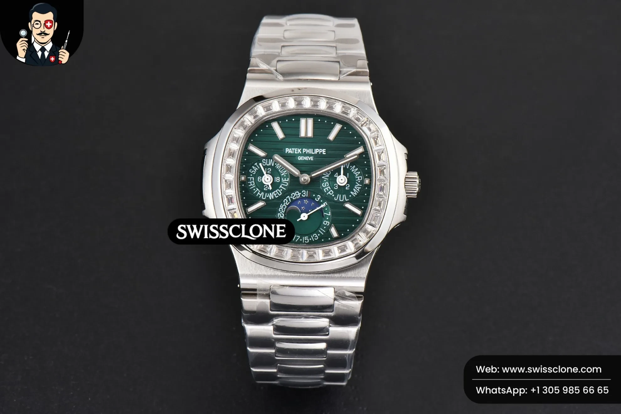 Patek Philippe Nautilus 5740 40mm Diamond Green Dial 1:1 Super Clone - Dial Macro Close-Up