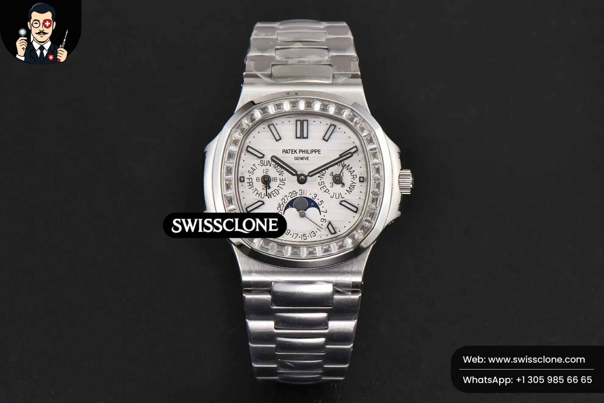 Patek Philippe Nautilus 5740 40mm Diamond White Dial 1:1 Super Clone - Dial Macro Close-Up