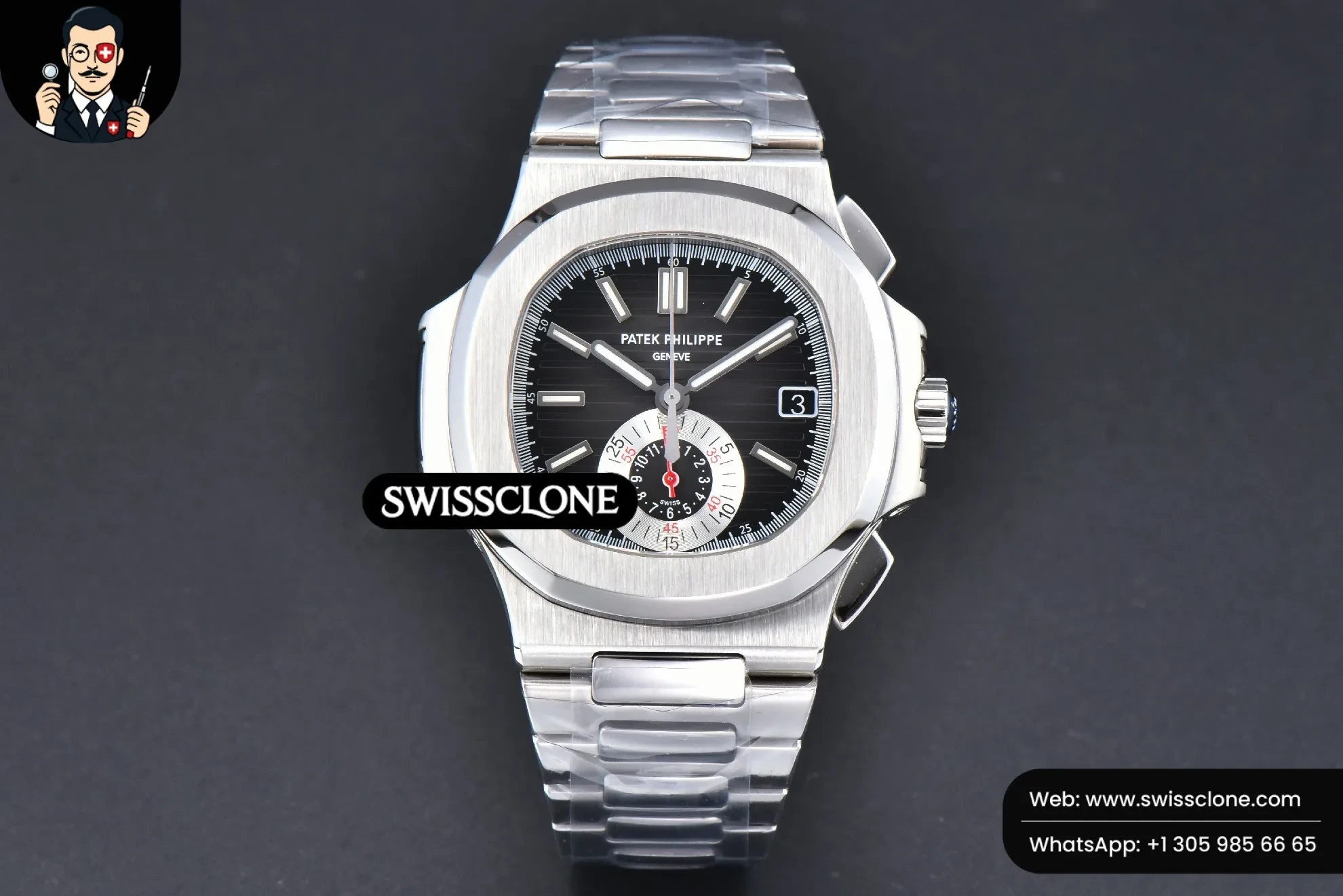 Patek Philippe Nautilus 5980 40.5mm Black Dial A28 520 1:1 Super Clone - Dial Macro Close-Up