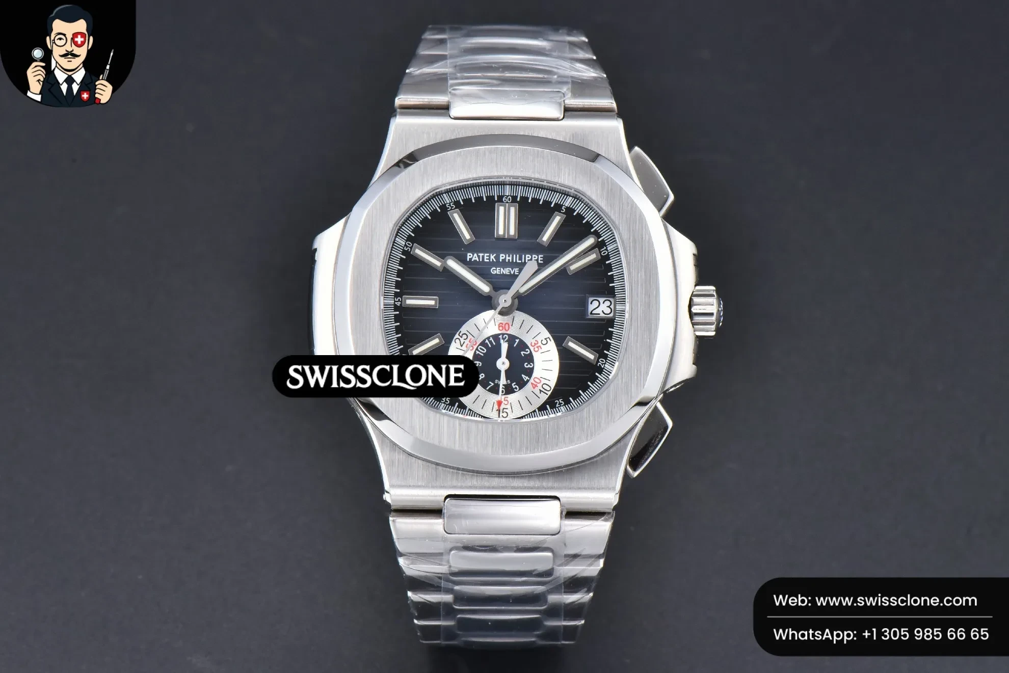 Patek Philippe Nautilus 5980 40.5mm Blue Dial A28 520 1:1 Super Clone - Dial Macro Close-Up