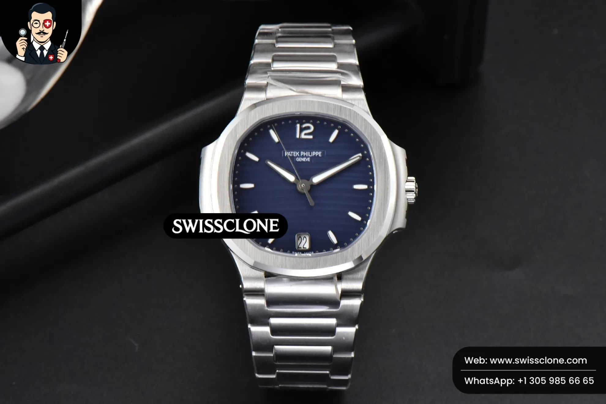 Patek Philippe Nautilus 7118 Ladies 3KF 35mm Blue Dial 3K Factory 1:1 Super Clone - Dial Macro Close-Up