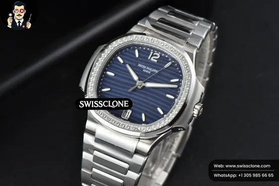 Patek Philippe Nautilus 7118 Ladies 3KF 35mm Diamond Blue Dial 324CS 3K Factory 1:1 Super Clone - Caseback & Cloned Calibre Movement