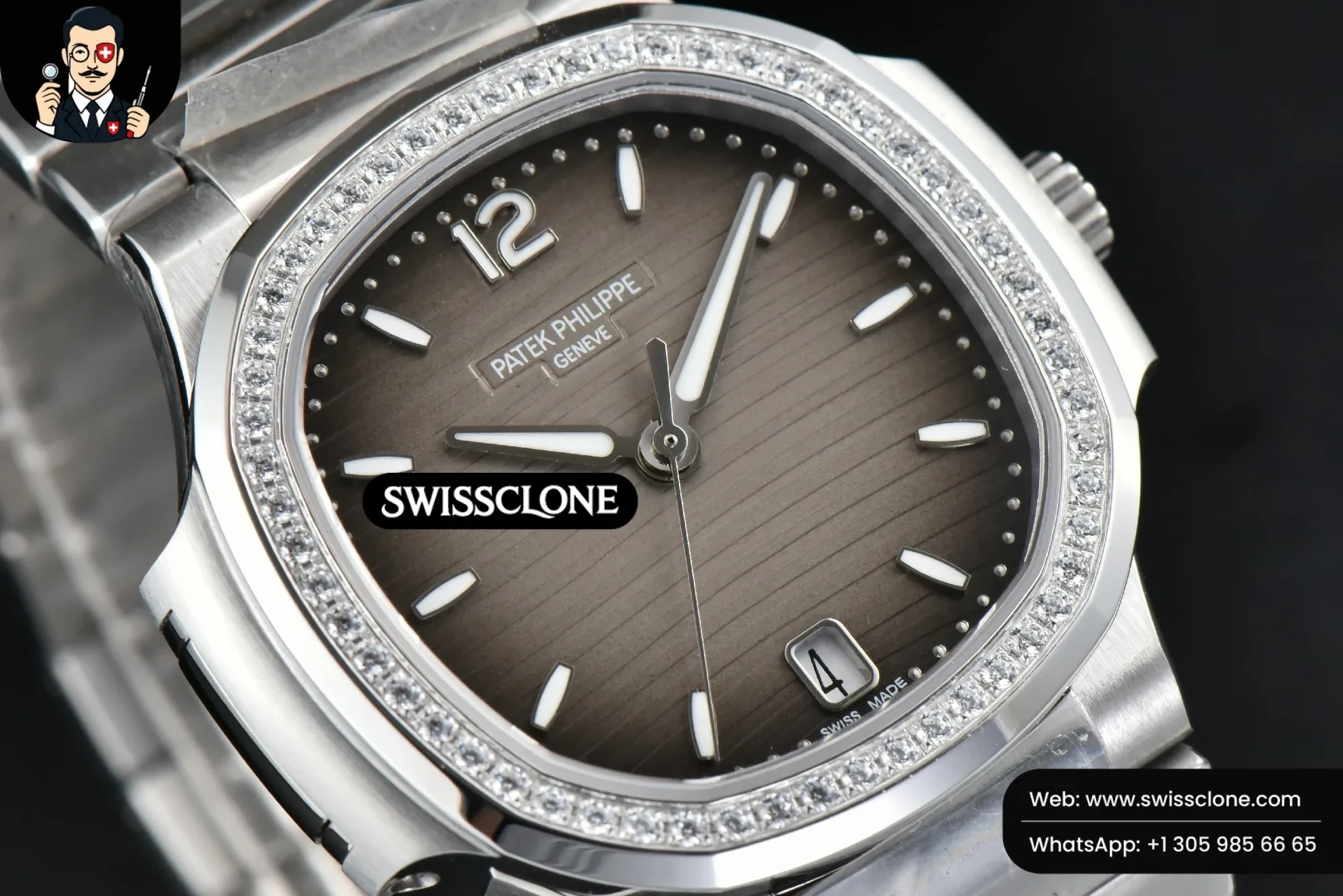 Patek Philippe Nautilus 7118 Ladies 3KF 35mm Diamond Grau Dial 324CS 3K Factory 1:1 Super Clone - Caseback & Cloned Calibre Movement