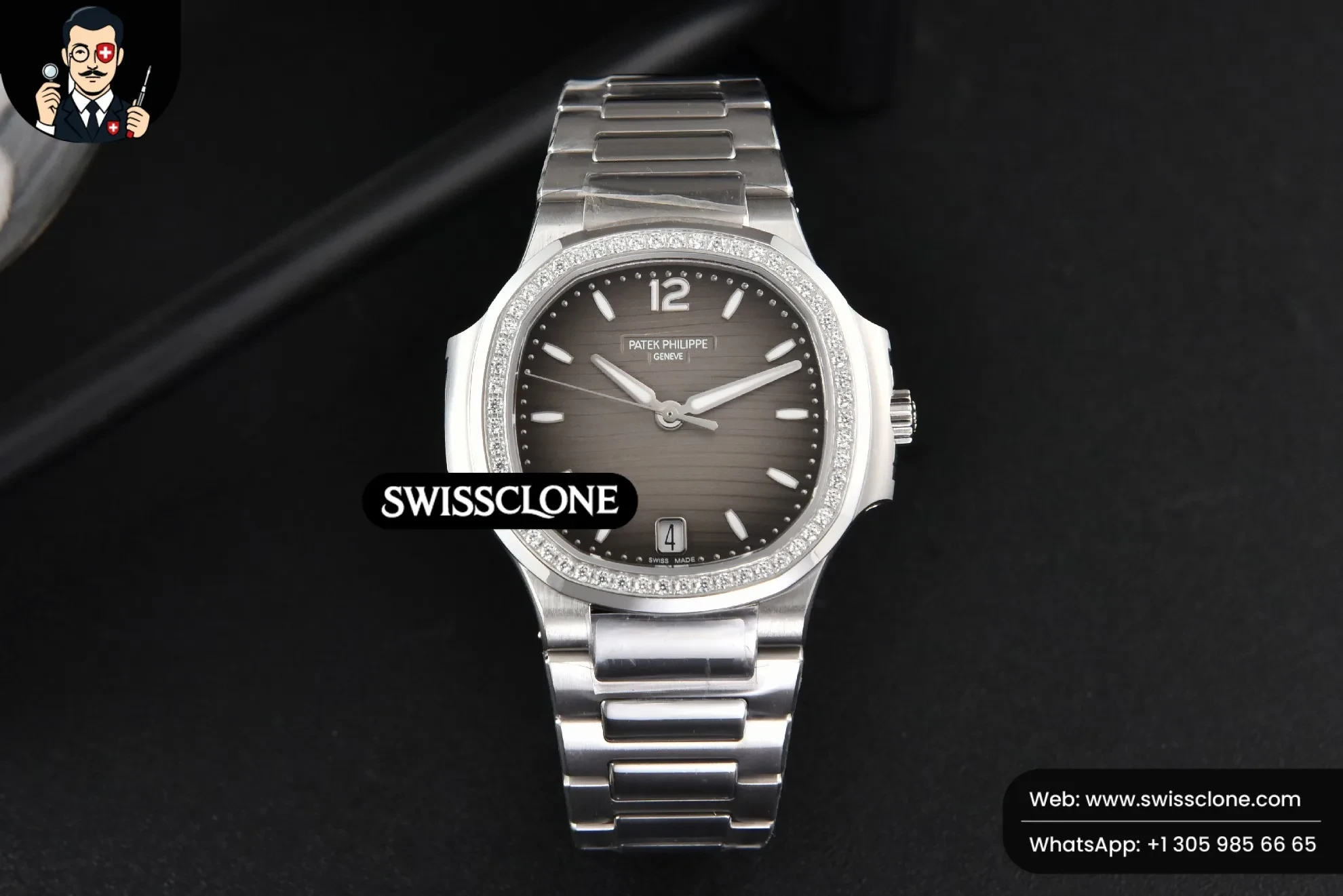 Patek Philippe Nautilus 7118 Ladies 3KF 35mm Diamond Grau Dial 324CS 3K Factory 1:1 Super Clone - Dial Macro Close-Up