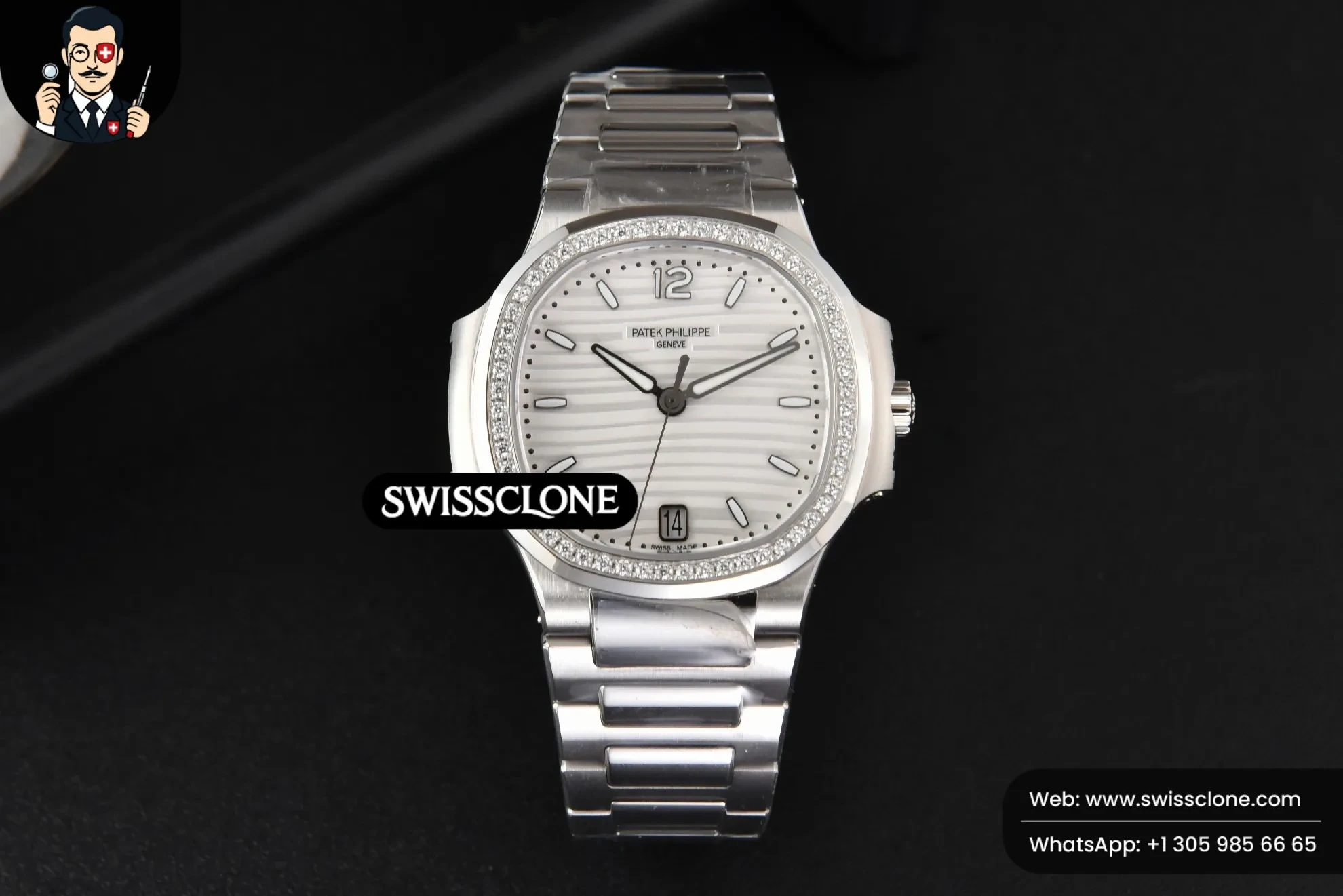 Patek Philippe Nautilus 7118 Ladies 3KF 35mm Diamond White Dial 324CS 3K Factory 1:1 Super Clone - Dial Macro Close-Up