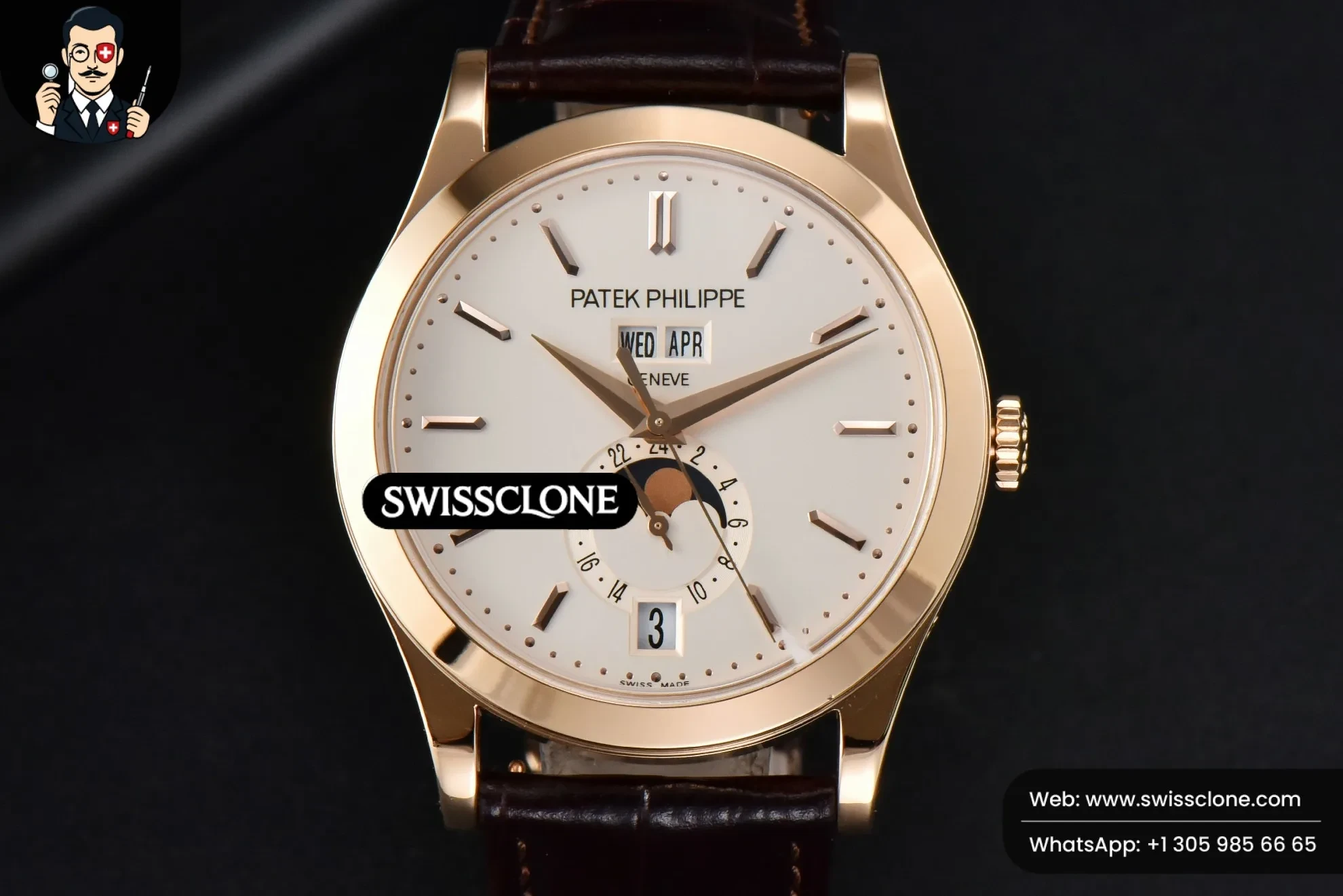 ZF Annual Calendar 5396 Moonphase 38.5mm White Stick Dial Brown Leather MY9015