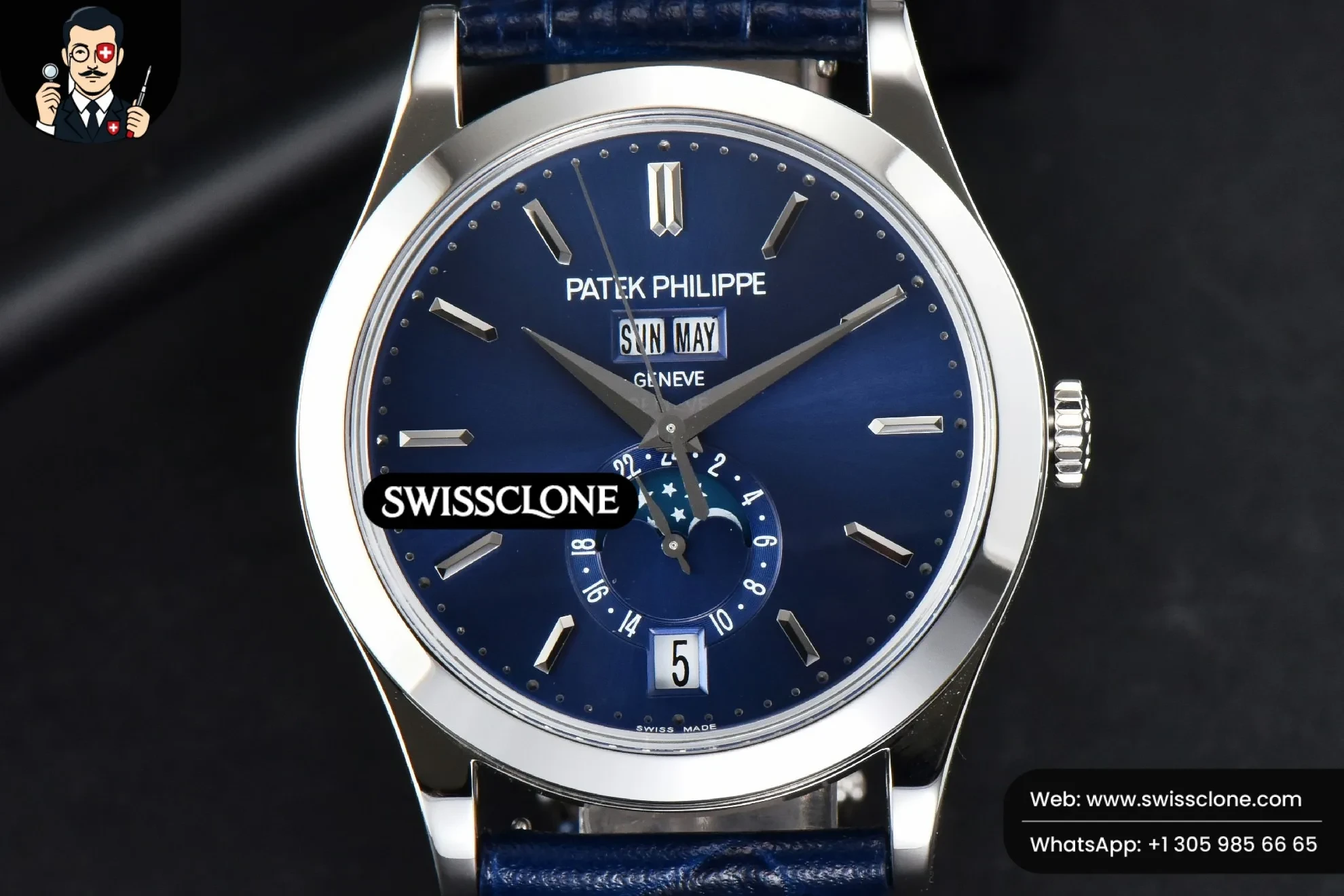 ZF Complications 5396 38.5mm Blue Dial Moonphase Stick Markers Black Leather MY9015