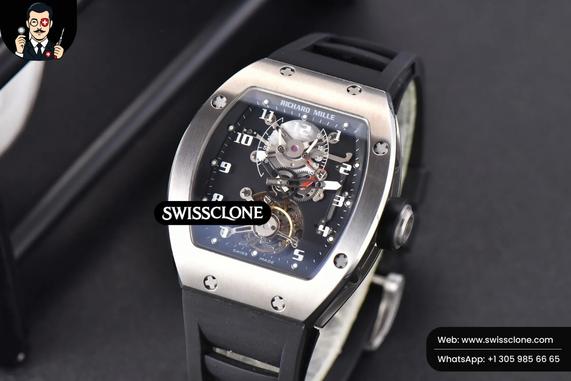 Richard Mille RM001 Tourbillon JBF 47mm Black Skeleton Dial Black Rubber (SW-33842) 1:1 Super Clone - Bezel & Lateral Case Profile