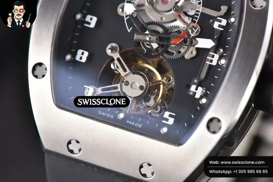 Richard Mille RM001 Tourbillon JBF 47mm Black Skeleton Dial Black Rubber (SW-33842) 1:1 Super Clone - Caseback & Cloned Calibre Movement