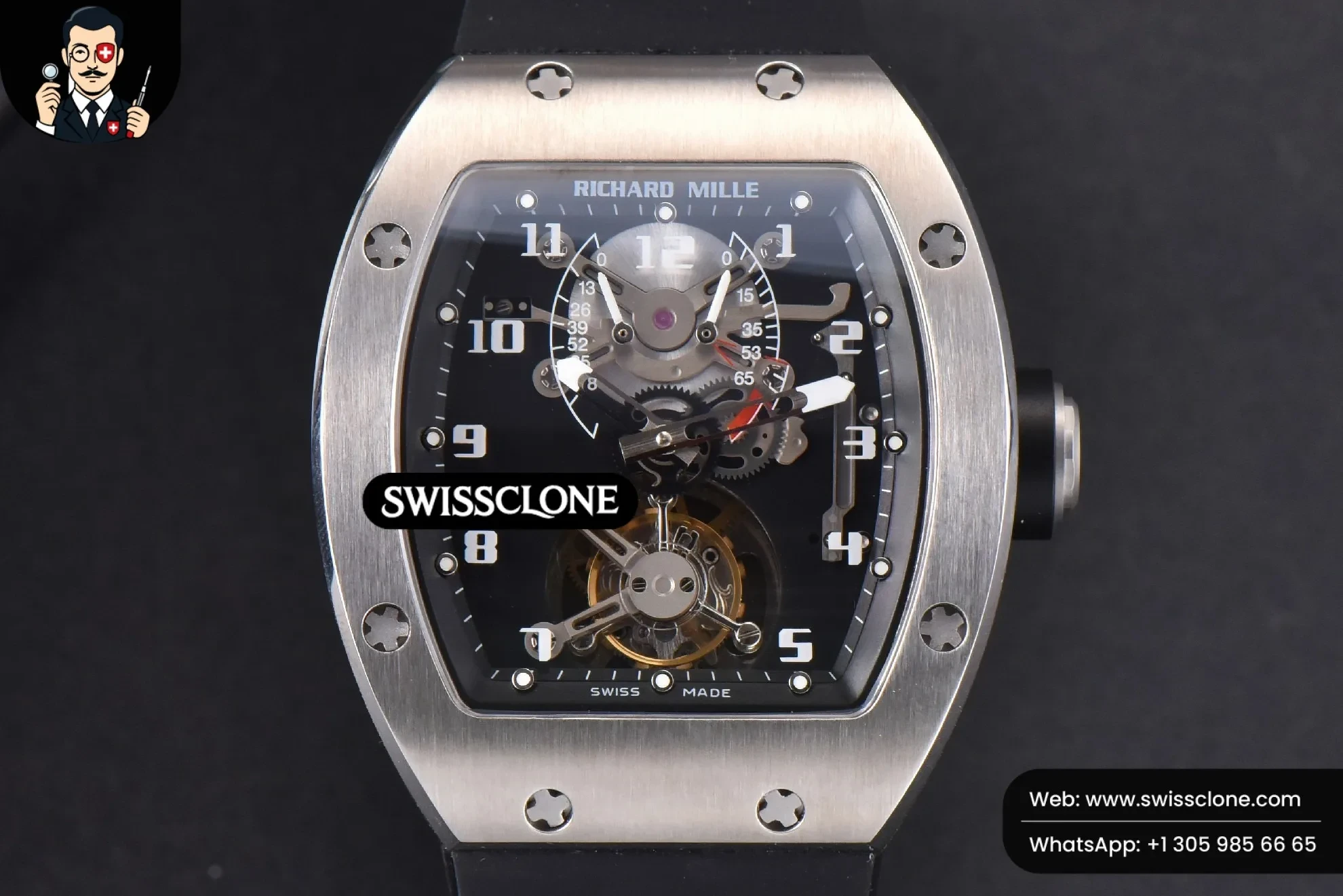 Richard Mille RM001 Tourbillon JBF 47mm Black Skeleton Dial Black Rubber