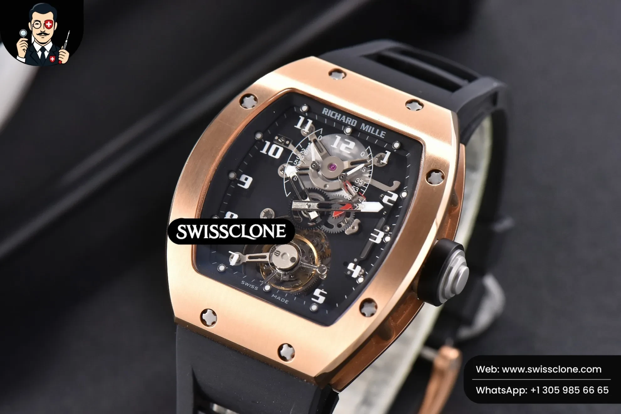 Richard Mille RM001 Tourbillon JBF 47mm Black Skeleton Dial Black Rubber 1:1 Super Clone - Clasp & Bracelet Finishing